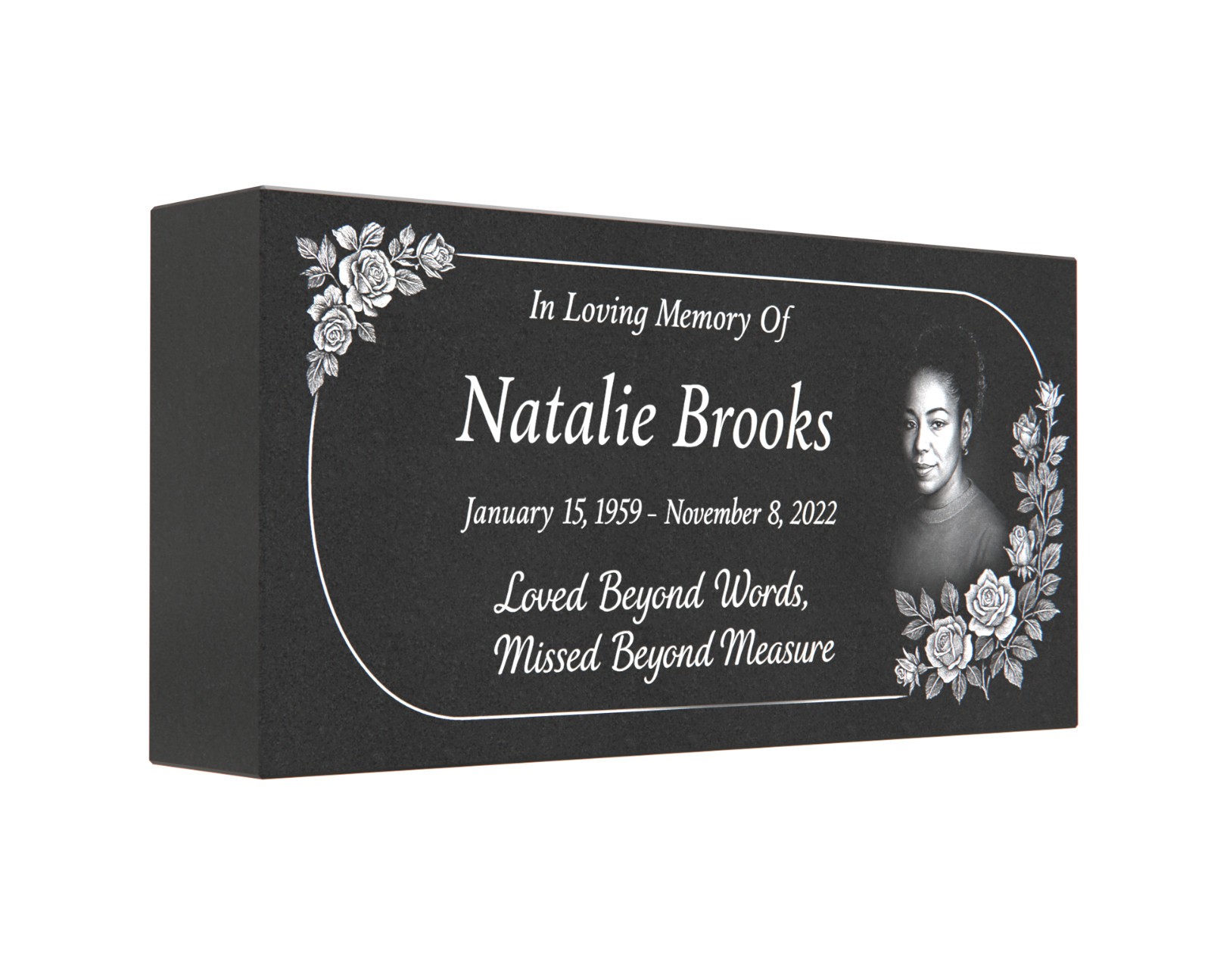 Custom Black Granite Headstone 20x10x4 – Engraved Portrait Memorial Stone