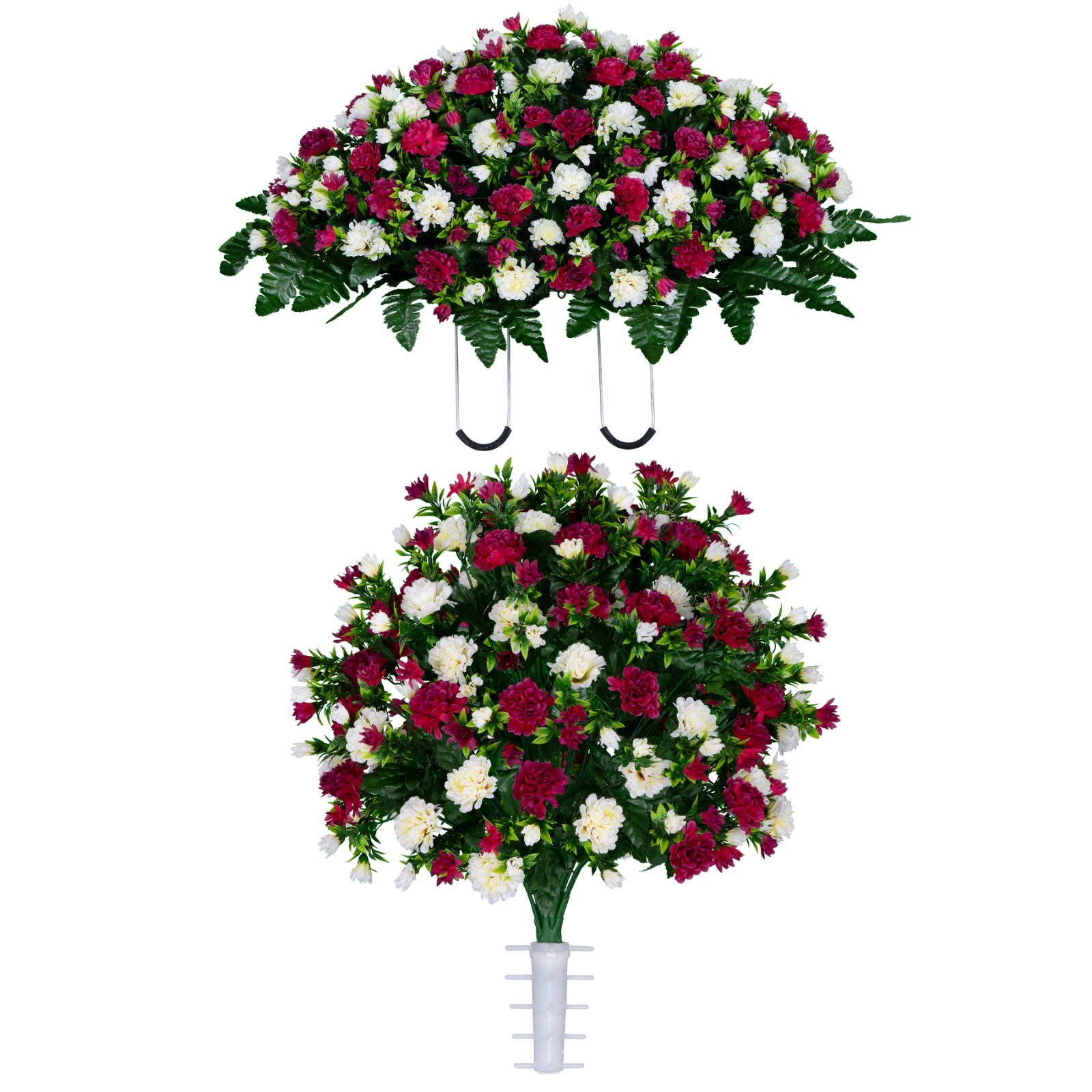 Artificial Cemetery Flowers – Beauty & Cream Garden Mums Saddle & Bouquet