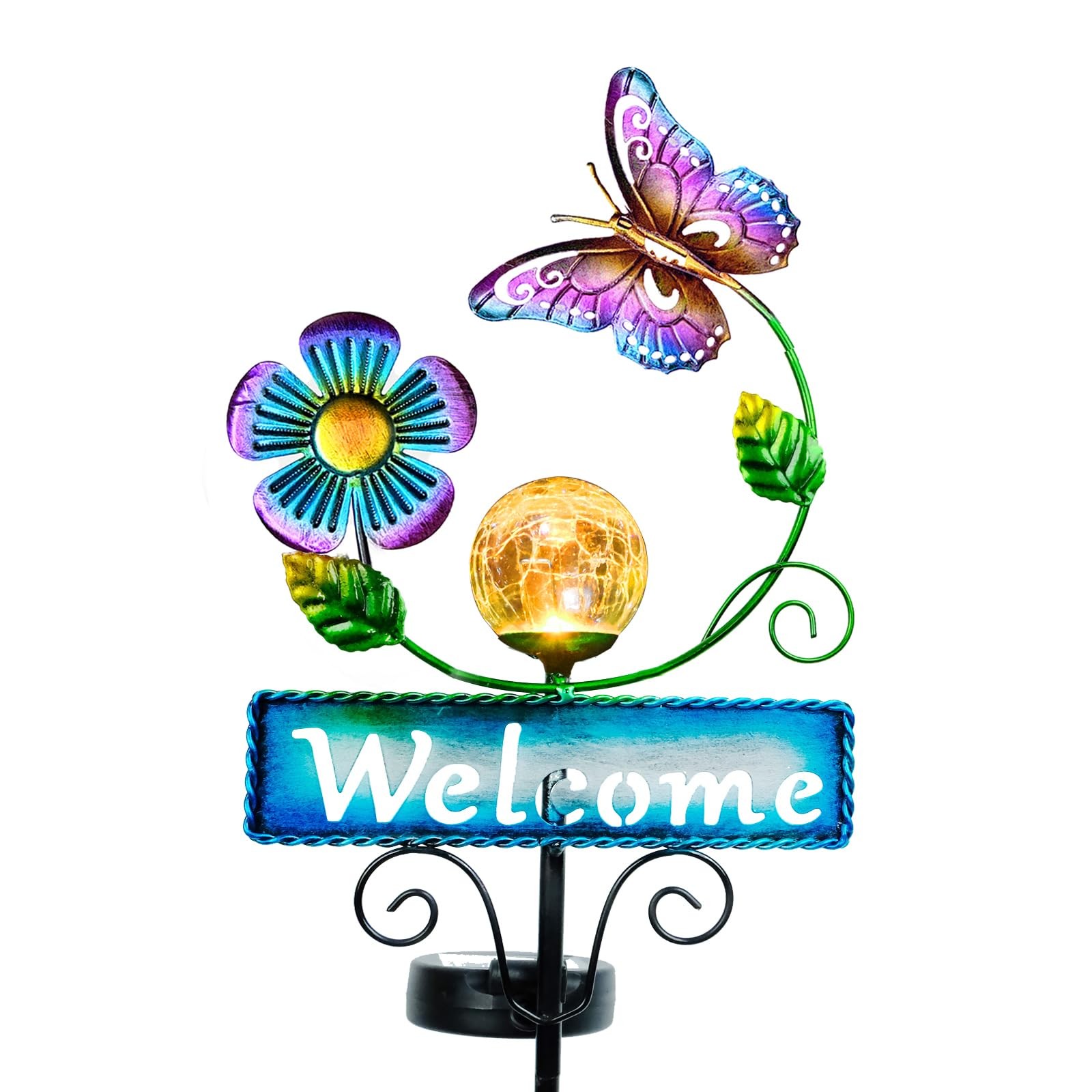 Solar Butterfly Garden Stakes with Welcome Sign – Waterproof Patio/Yard Gift