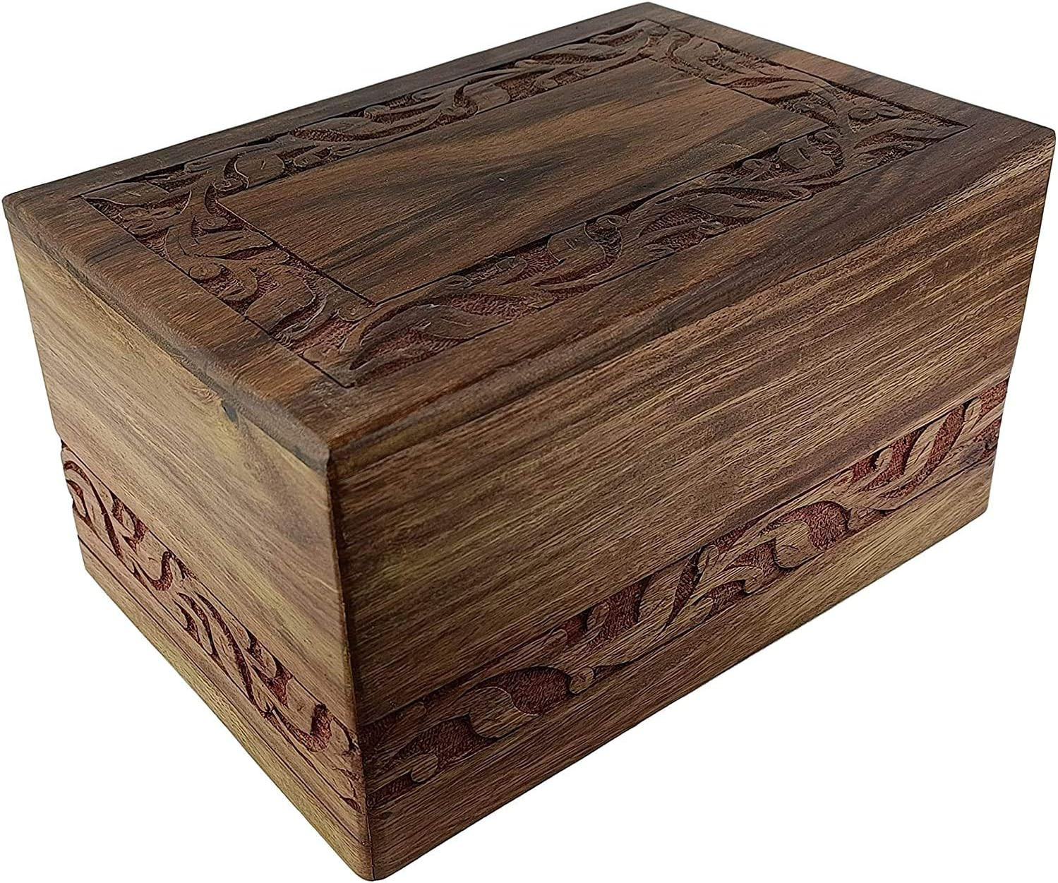 Wooden Urn Box – Urn for Human Ashes Funeral Cremation Urn with Hand Carved Desi