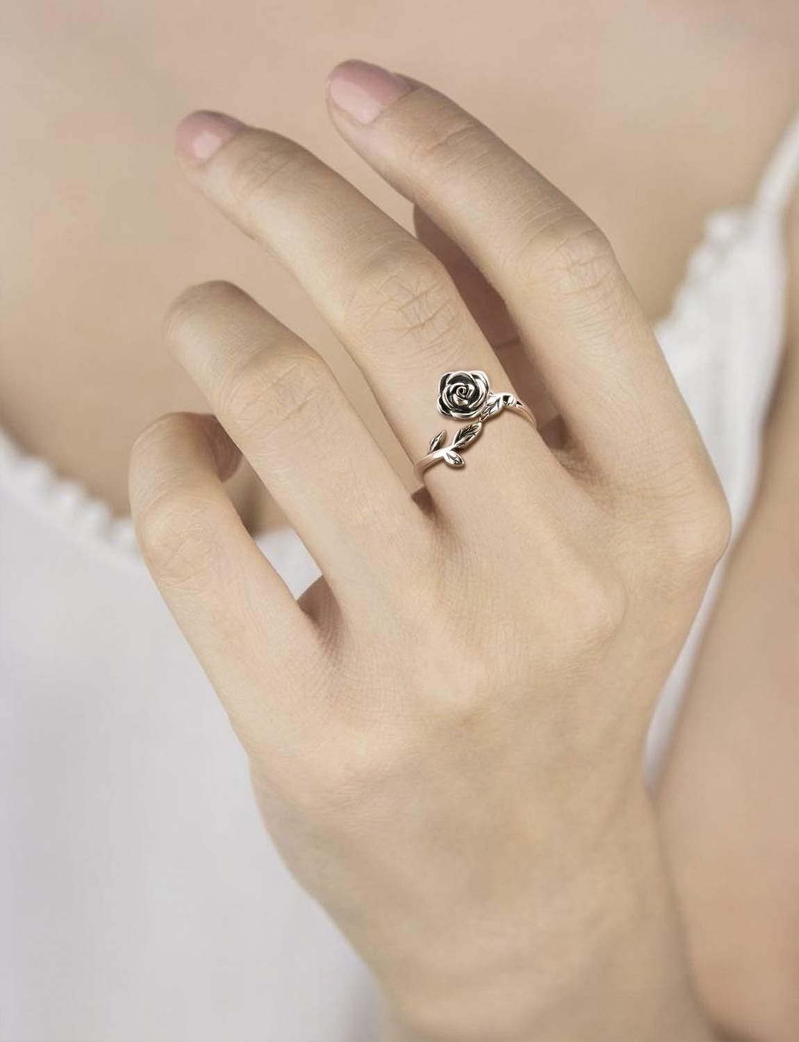 Rose Cremation Urn Ring for Ashes Sterling Silver Keepsake Adjustable Open Ring
