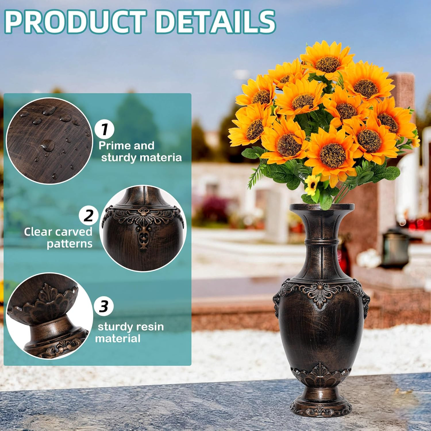 Memorial Grave Vase Ground Spikes Bronze Cemetery Headstone Flower 1 PCS