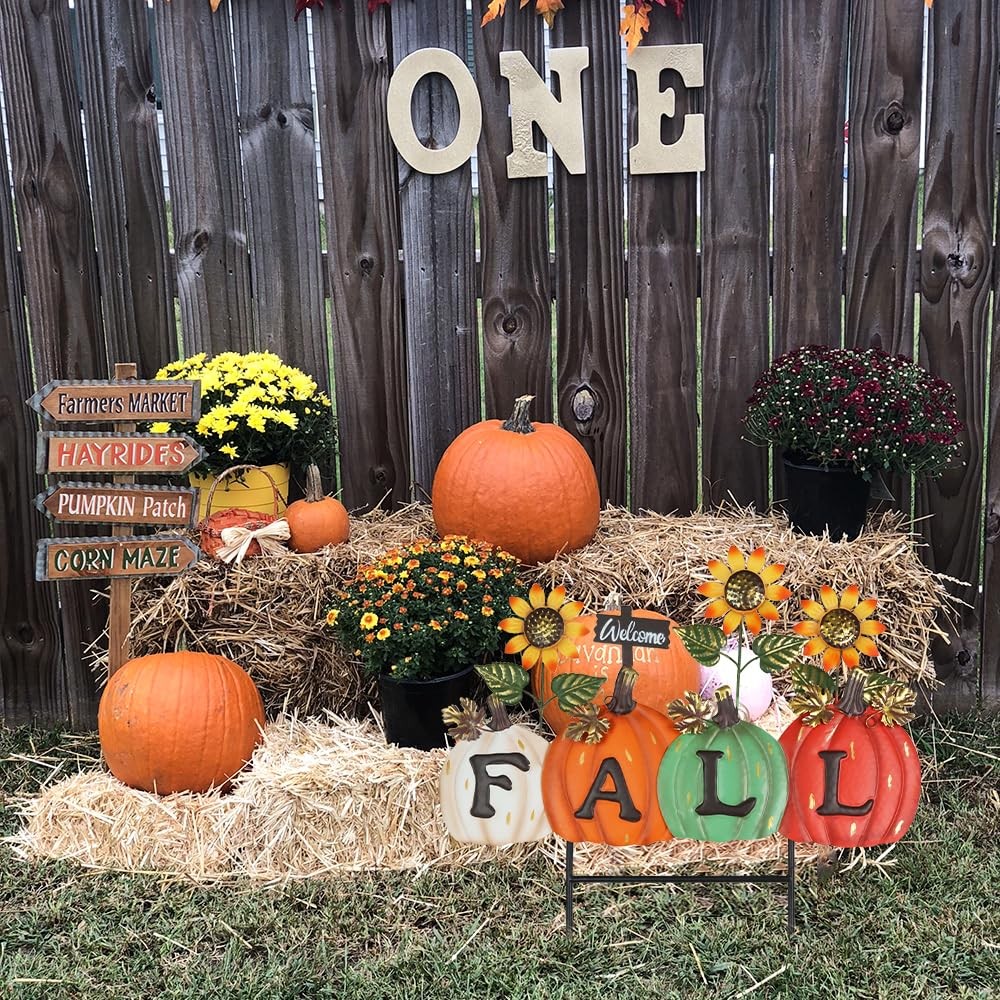 Fall Decorations Outdoor, Fall Letter Pumpkin Decorative Garden Stakes with S…
