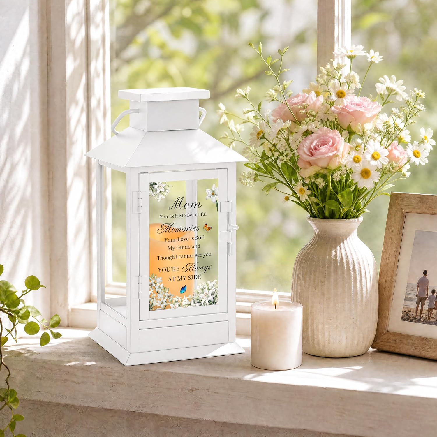 Sympathy Memorial Gifts for Loss of Mom, Memorial Lantern with Drawer for Keepsa