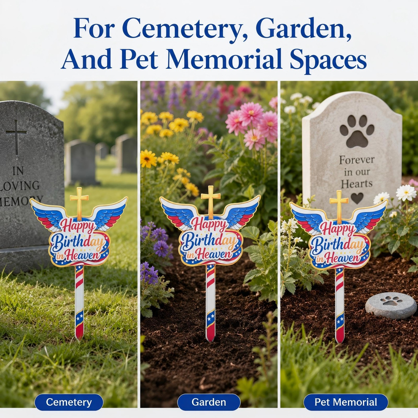 Happy In Heaven Grave Decorations, Metal Memorial Stake