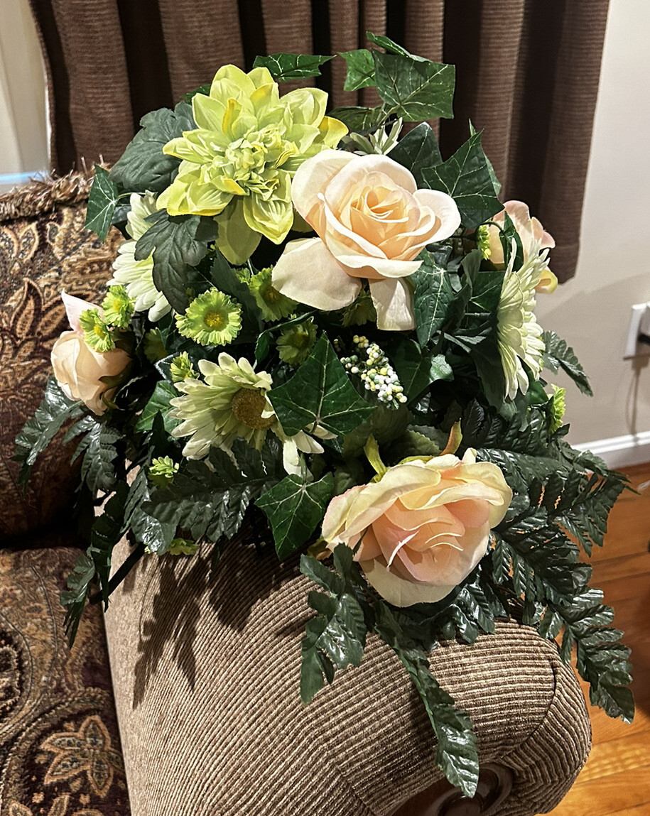 Cemetery Tombstone Headstone Flowers Roses Daisies