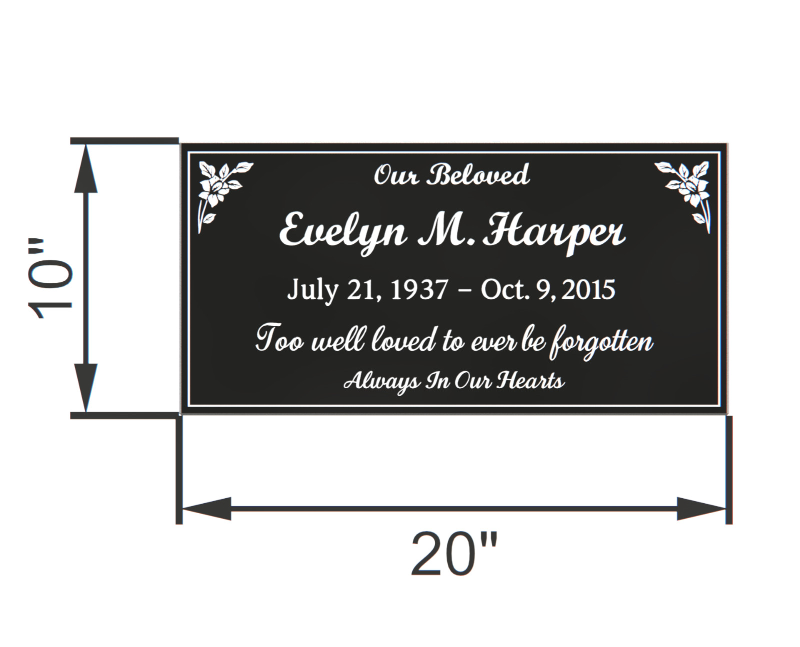 Custom 20x10x3 Black Granite Flat Marker – Personalized Engraved Memorial Stone