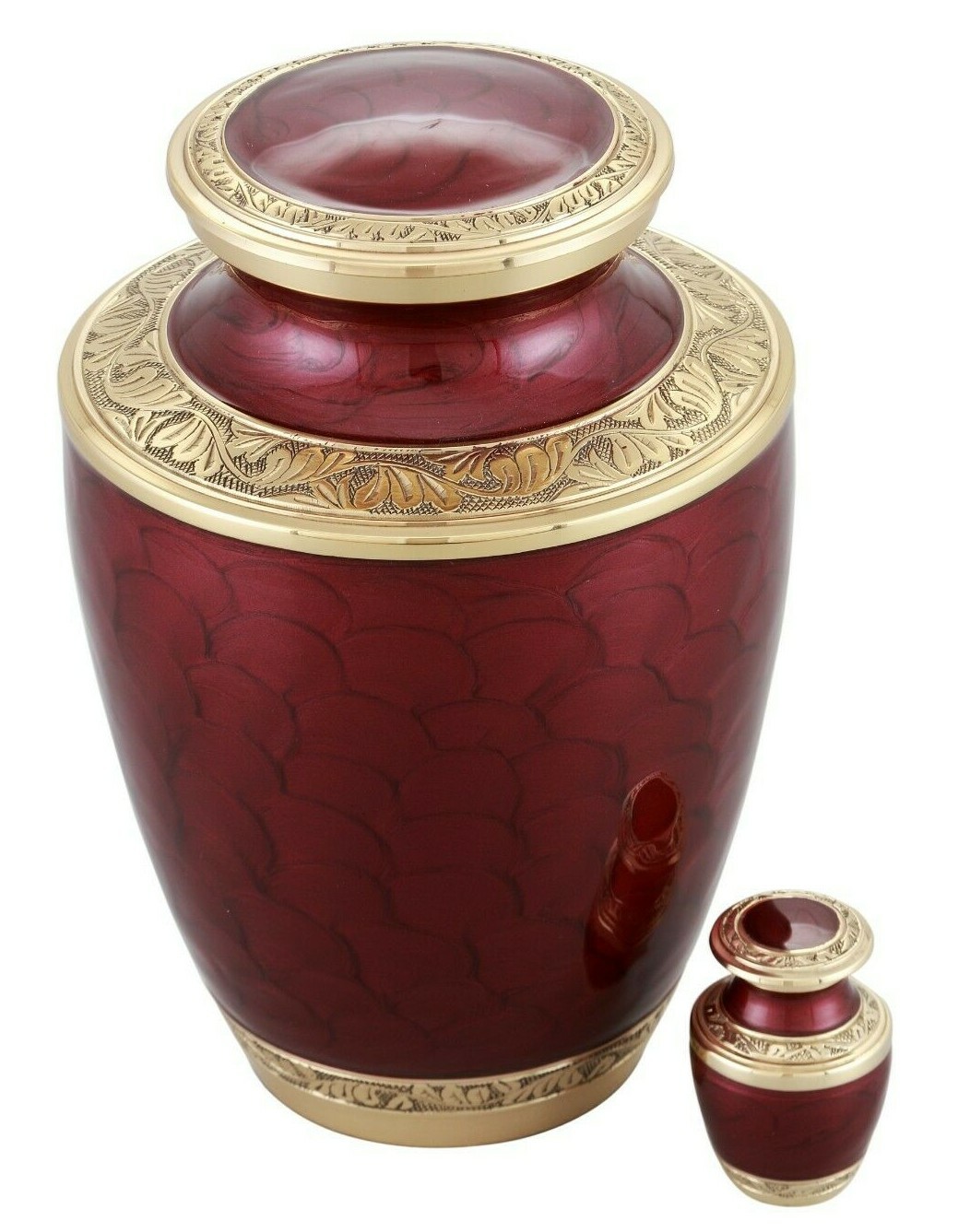 Elegant Red and Gold Adult Cremation Urn + Keepsake + Free Shipping
