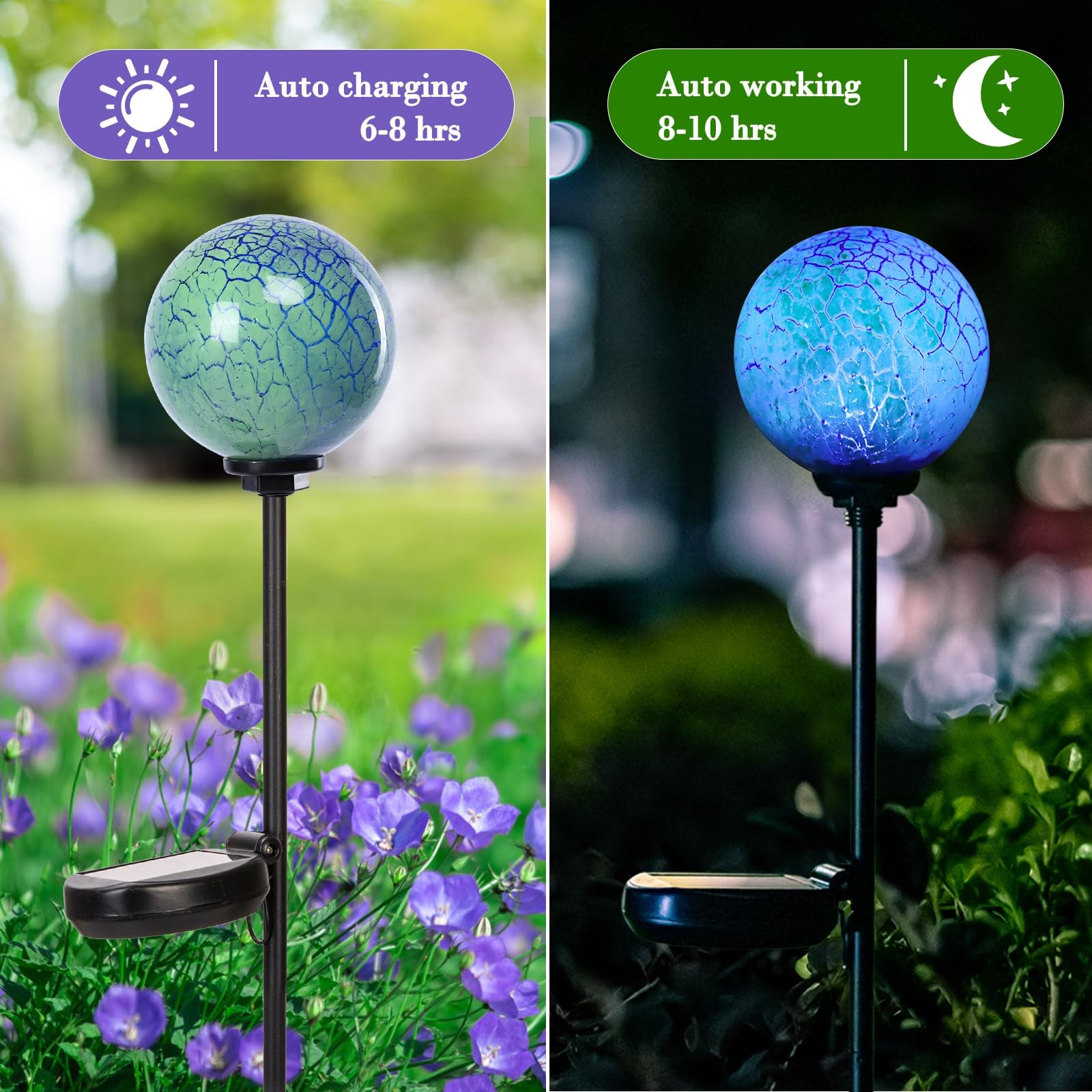 Solar Outdoor Decorative Swirl Solar Garden Stake Glaze Glass Garden Globe Li…