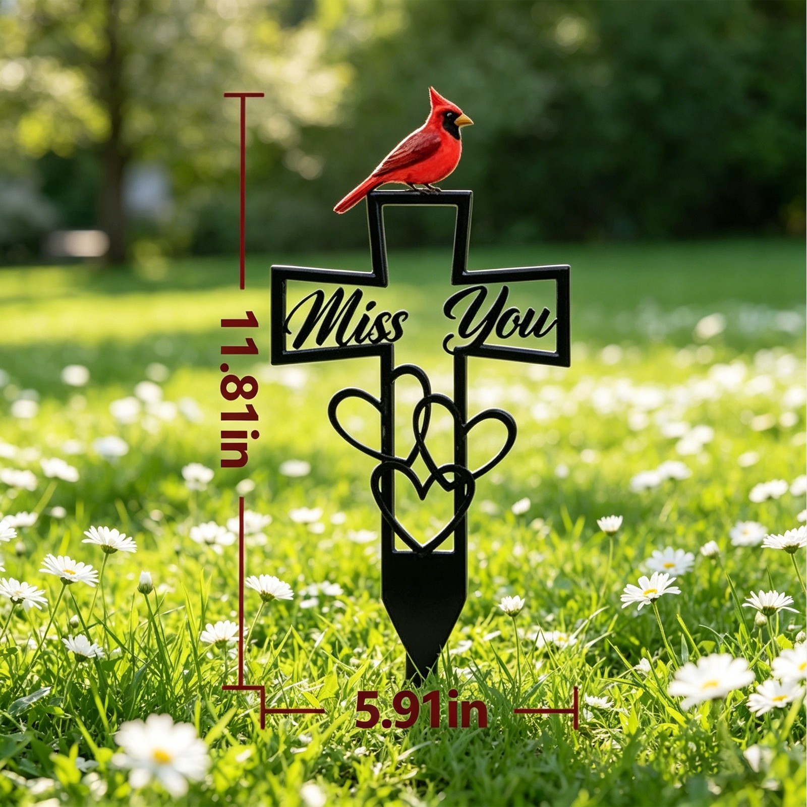 Memorial Cardinal Plaque Stake, Cross Garden Cemetery Remembrance Grave Decor