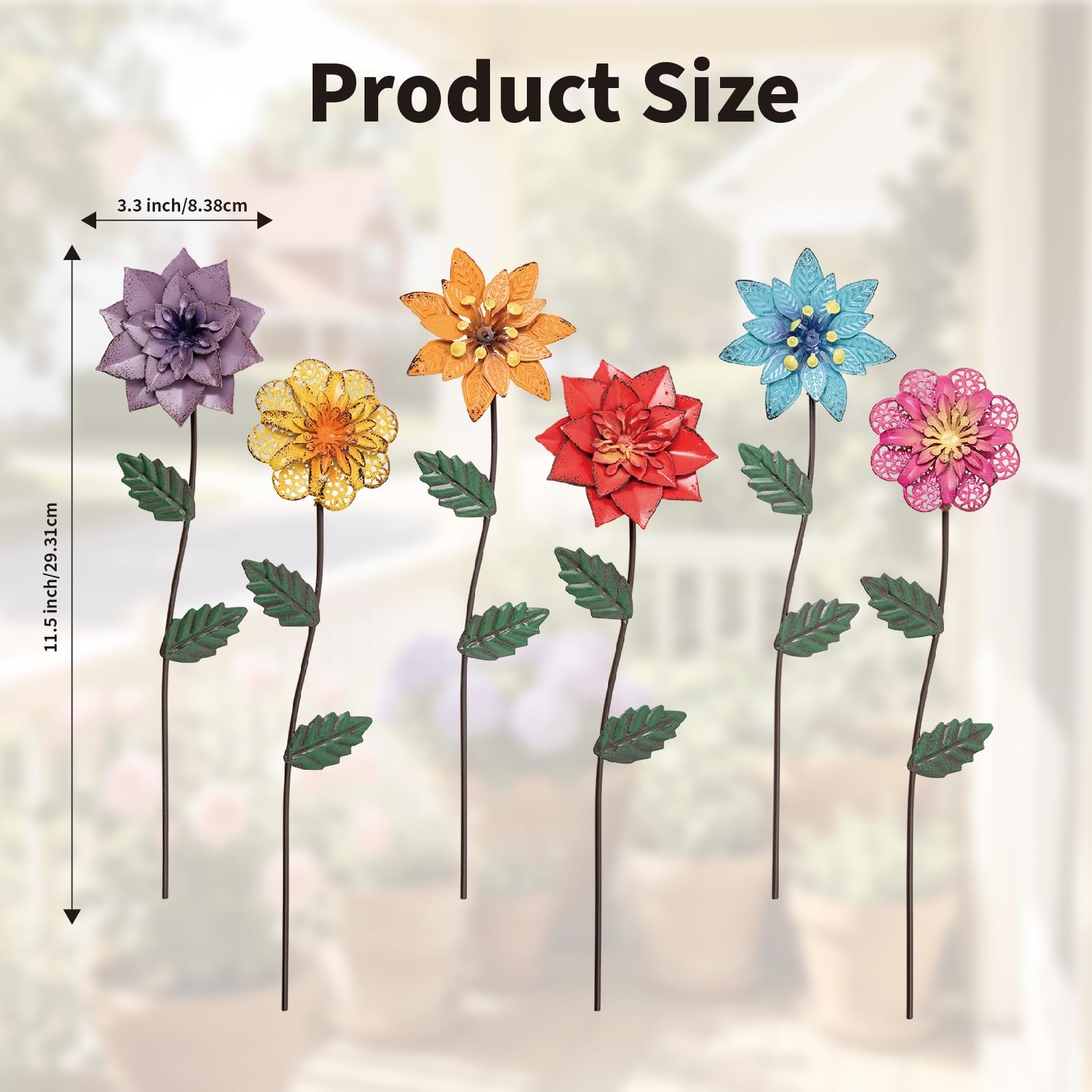 Garden Decor for Outside, 6 Pack Flower Garden Stakes Outdoor Decor Metal Sha…