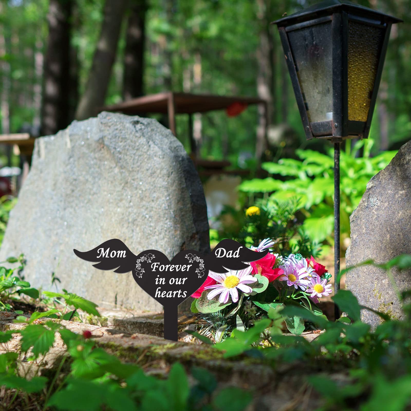 Memorial Stakes Parents Cemetery Grave Plaque Markers Garden Wing Sign