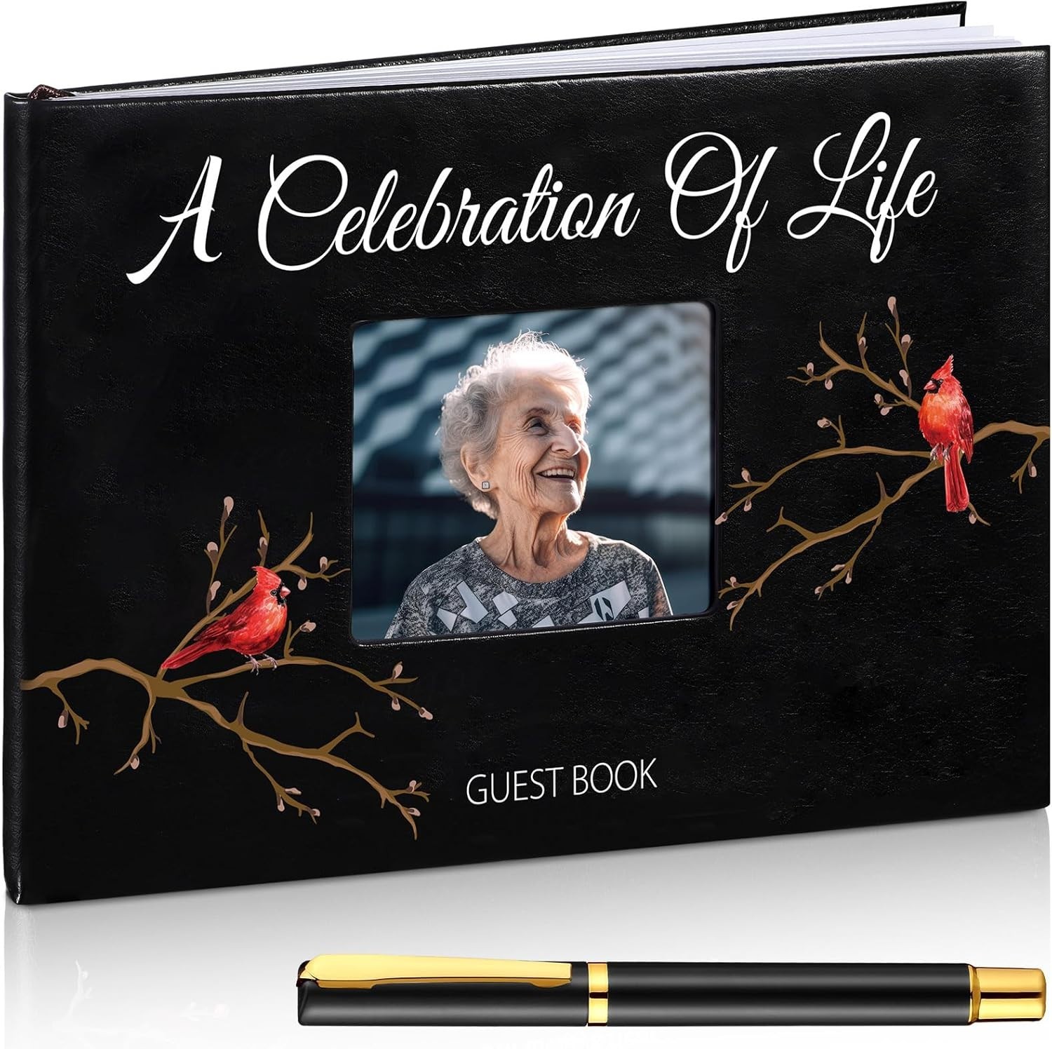 144-Page Cardinal Memorial Guest Book with Pen – Cherished Keepsake for Funerals