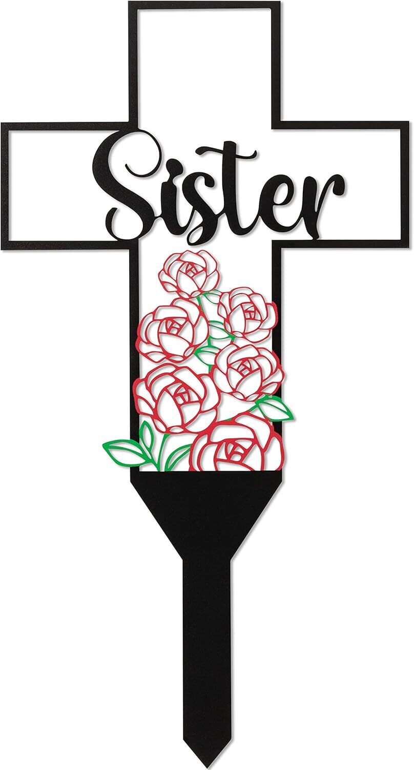 Sister Memorial Graves Markers Cemetery Decorations, Metal Cross Stakes Grave