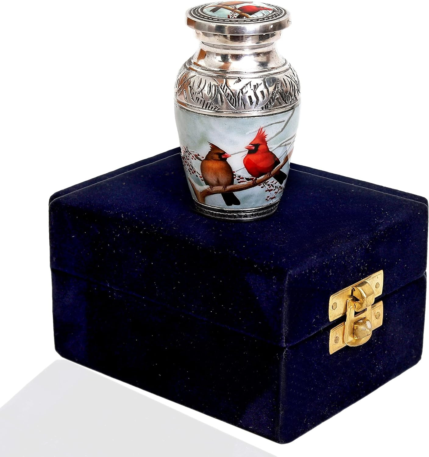Cardinal Couple Bird Keepsake Urn – Engraved Mini Memorial Urn for Human Ashes w