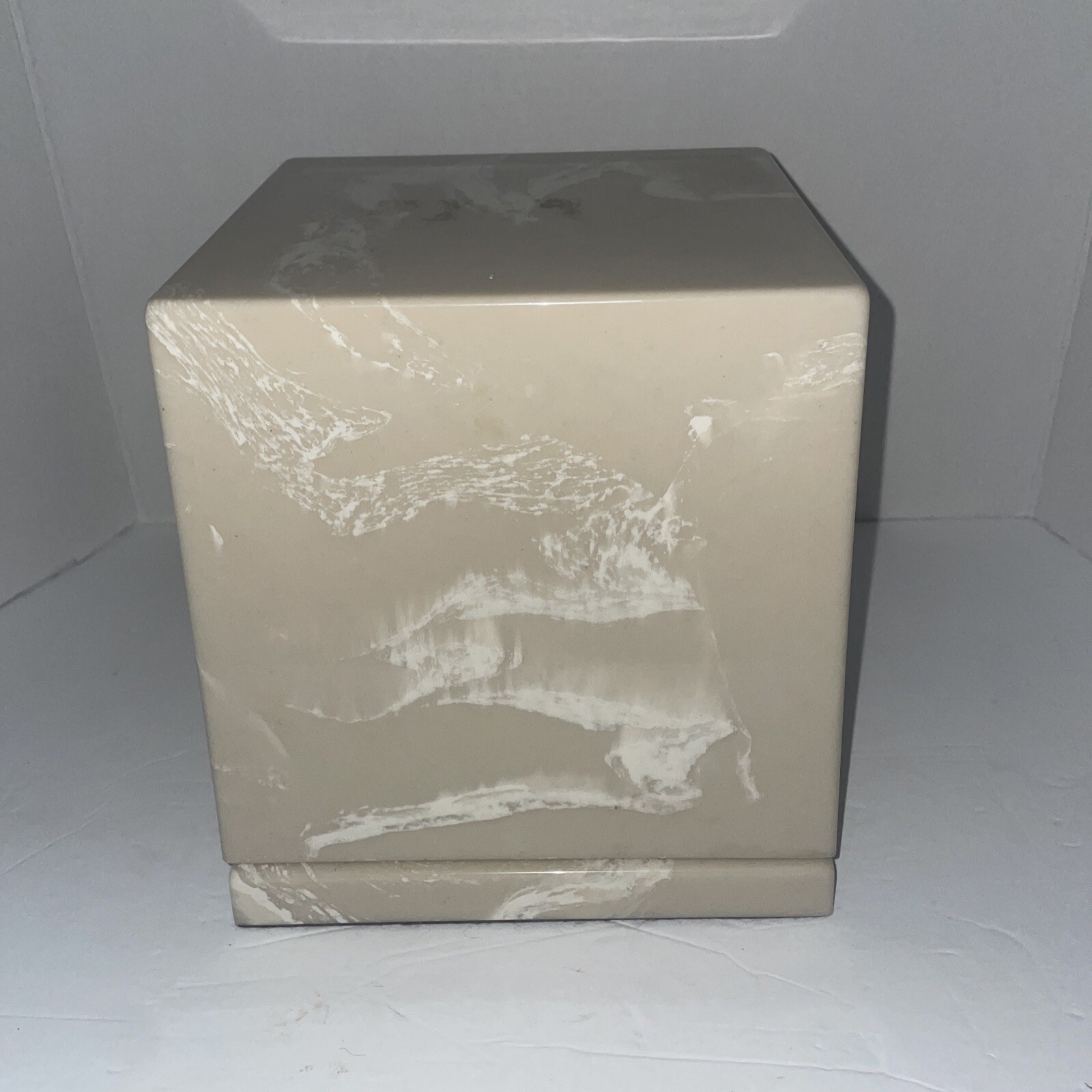 Large/Adult 280 Cubic Inch Cream Carrera Cultured Marble Cube Cremation Urn