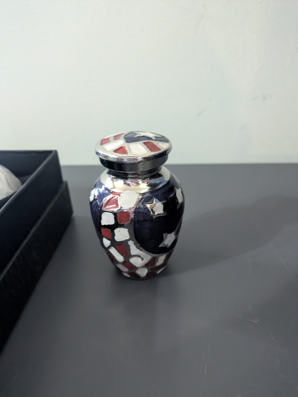 American Flag Mini Small Urn Military Series Mosaic USA Brass Cremation Set Two