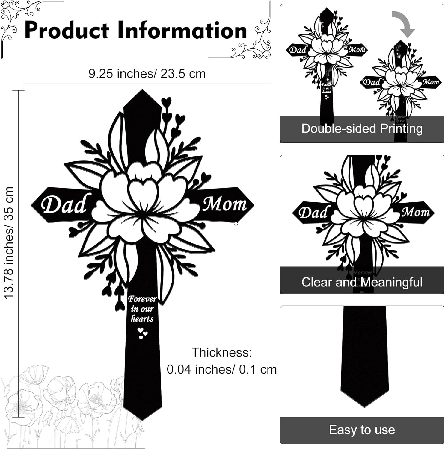Dad and Mom Memorial Plaque Stake – Cemetery Flower Decorations – Metal Grave St