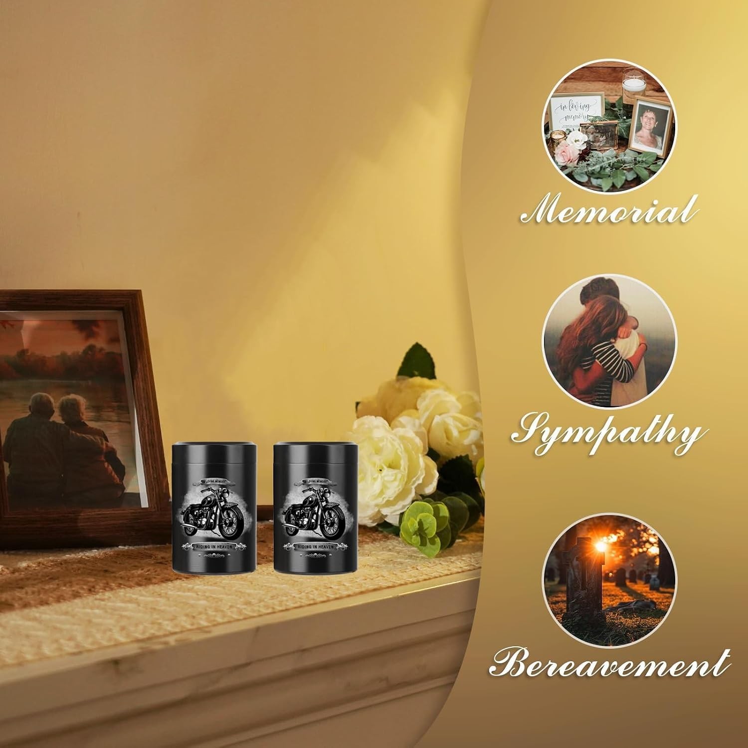 Mini Cremation Urns for Adults 3/4 Inch Motorcycle Pattern Set of 4 Small Urns