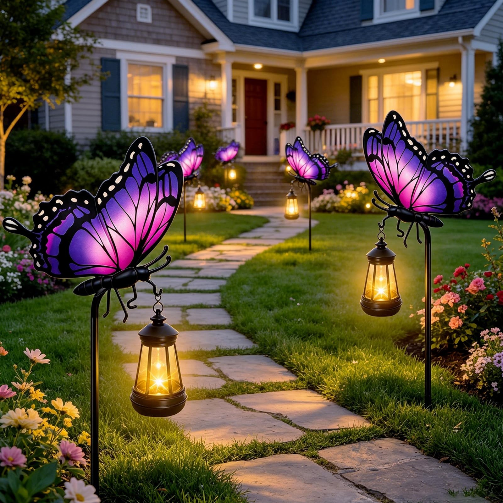 Solar Lights Outdoor Butterfly Garden Decor, 32.9in Purple Butterfly Garden S…