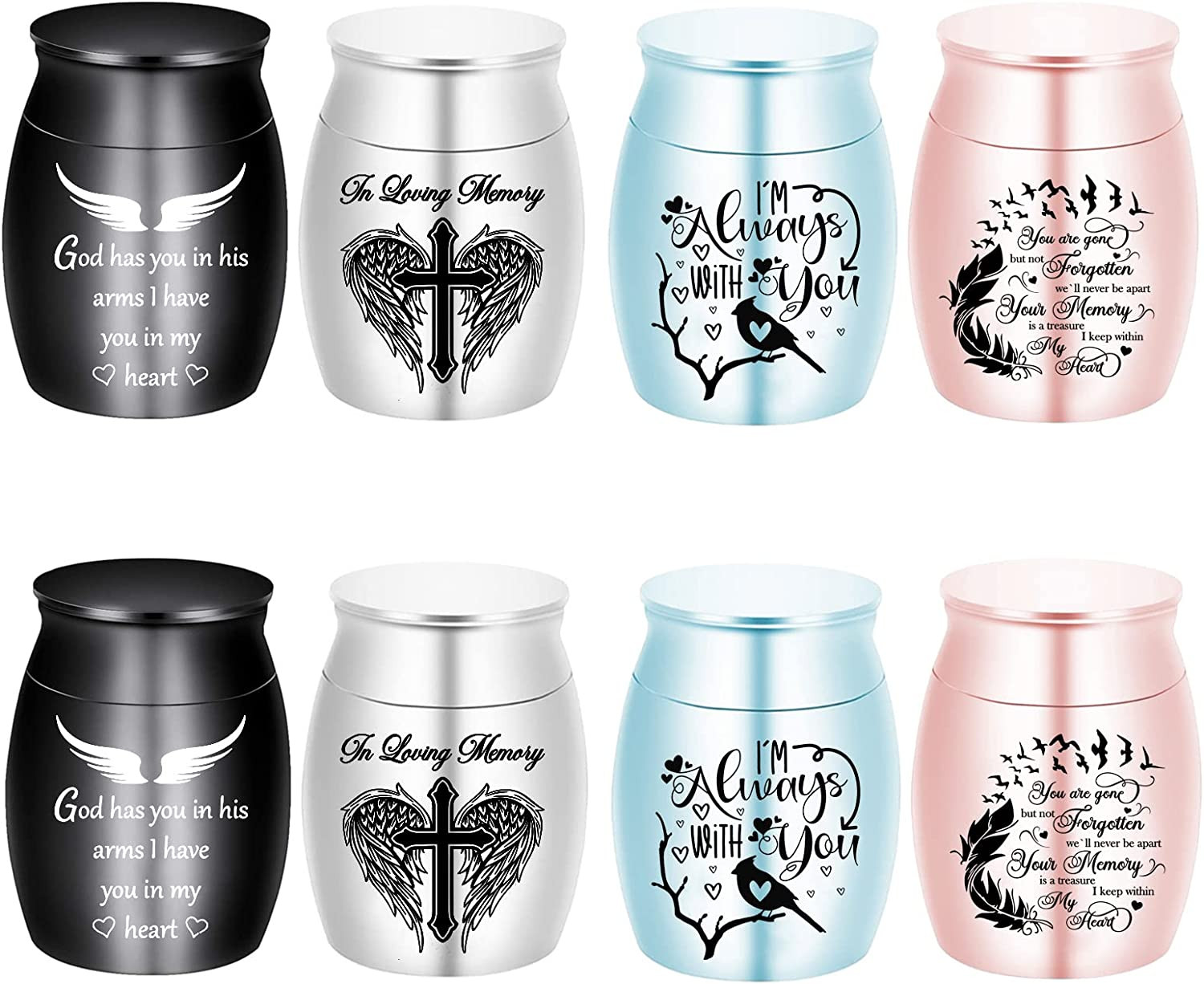 Aluminium Mini Urns – Set of 8, Color Small Keepsake Urns – Memorial Urn (8Pcs –
