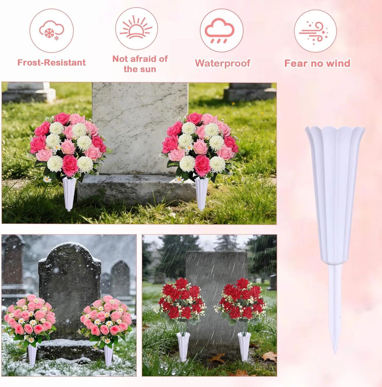Memorial Floral Vases, Cemetery Vase, Headstones Flower Holder, Plastic Cemetery