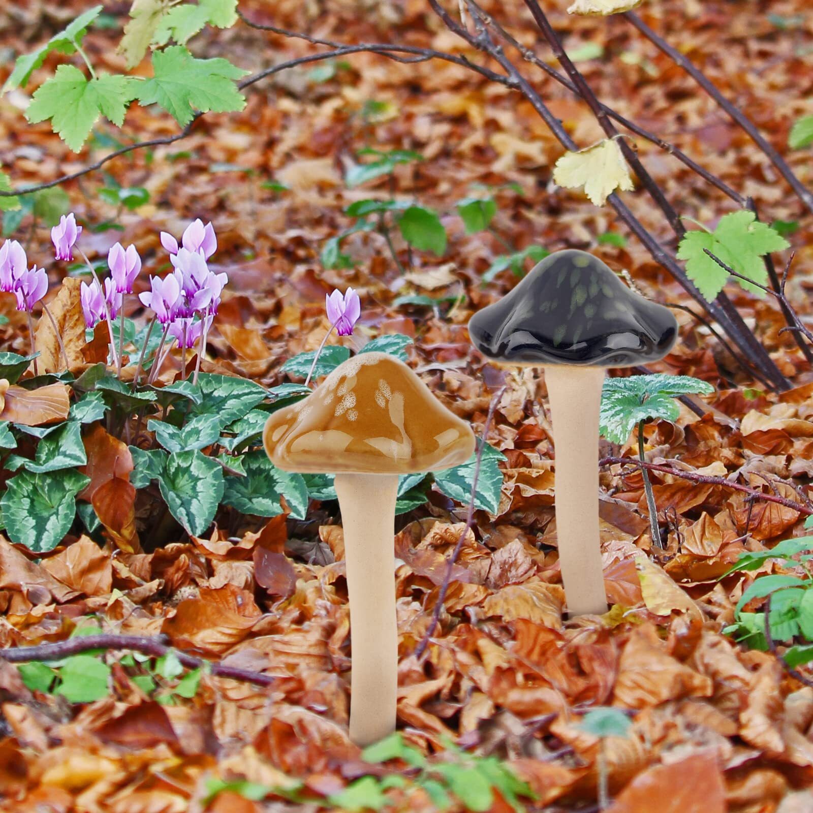 8 Pack Ceramic Mushrooms Garden Decor Outdoor Lawn Yard Ornaments Plants Stakes