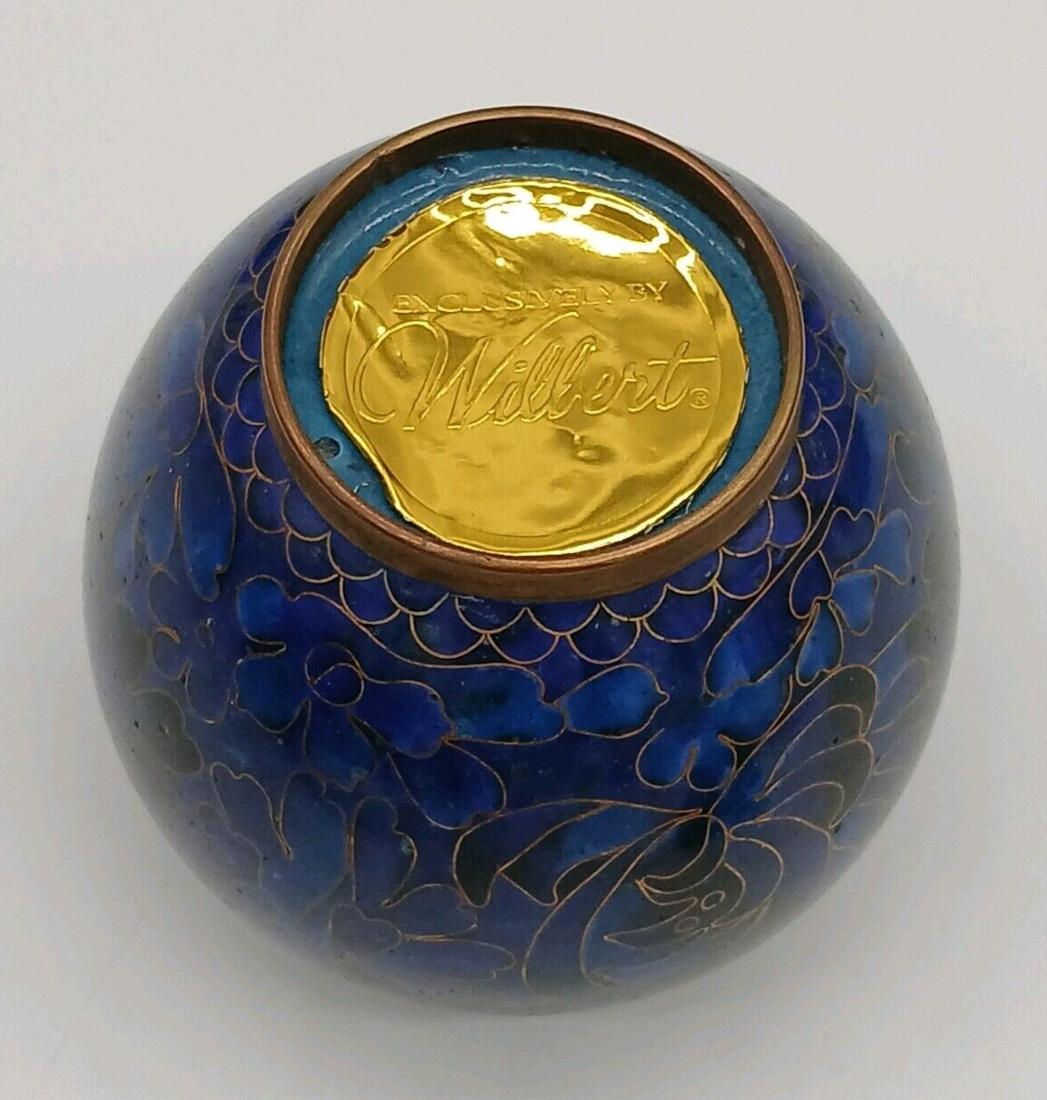 Small 3.25″ Blue Enamel Over Copper Floral Cloisonne Memento/Keepsake Urn