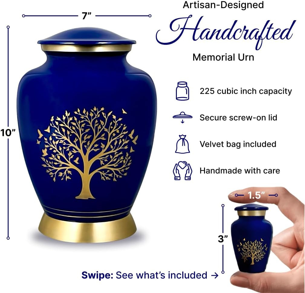 Blue Tree of Life Cremation Urns for Human Ashes – Adult Female and Male Memoria