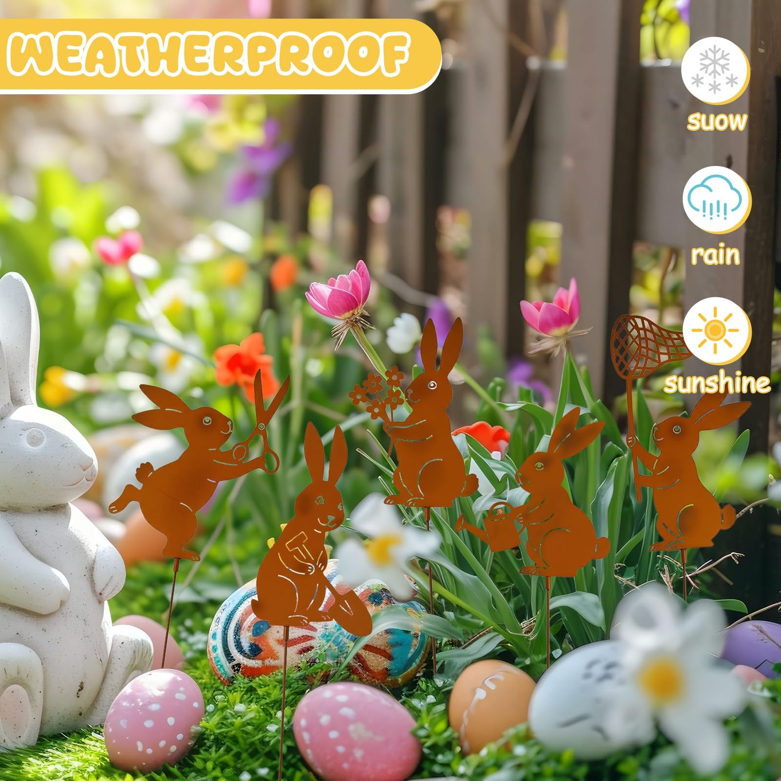 Easter Bunny Garden Stakes 5pcs Metal Yard Decor for Spring Decoration