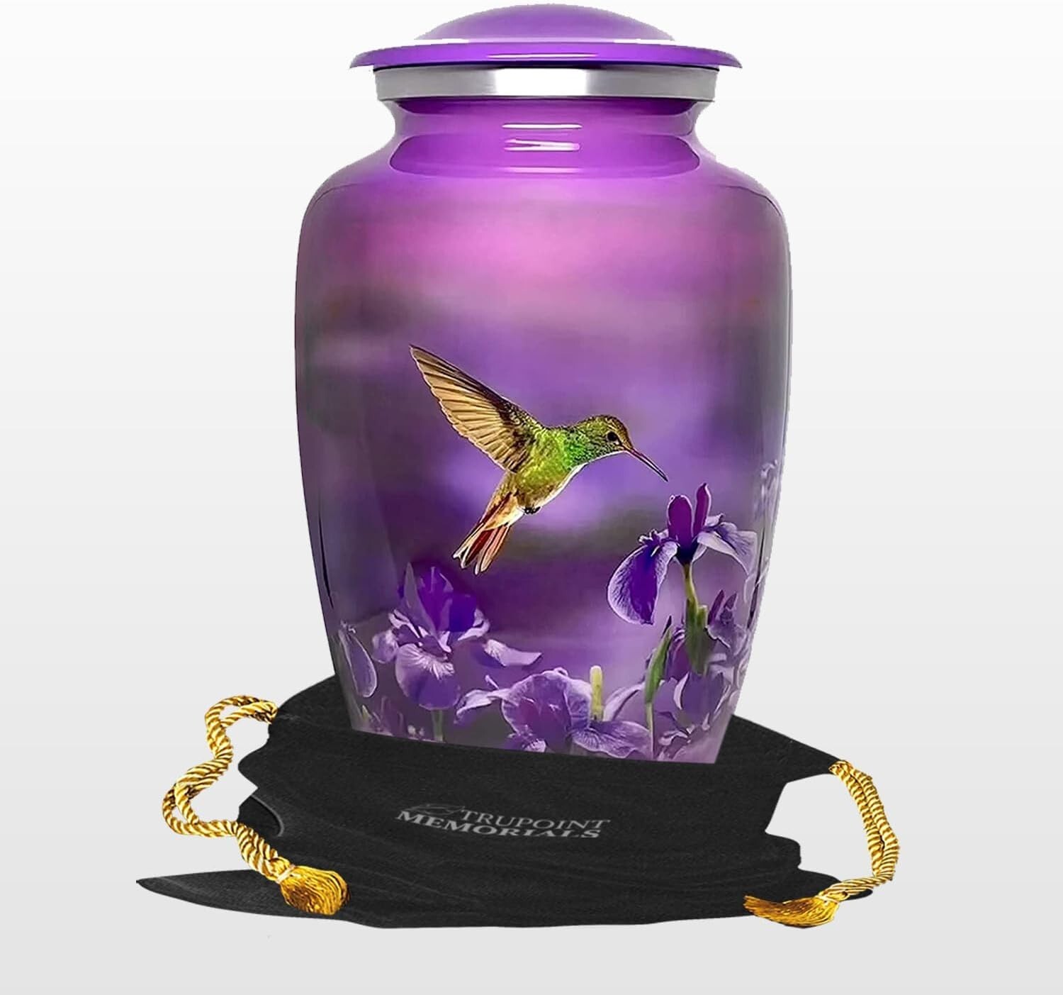 Artisan Purple Aluminum Cremation Urn with Threaded Lid – Hummingbird Design