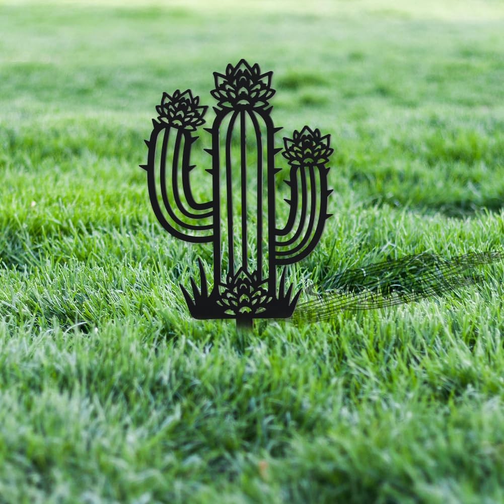 Cactus Metal Decorative Garden Stakes, Tropical Plant Silhouette Metal Outdoo…