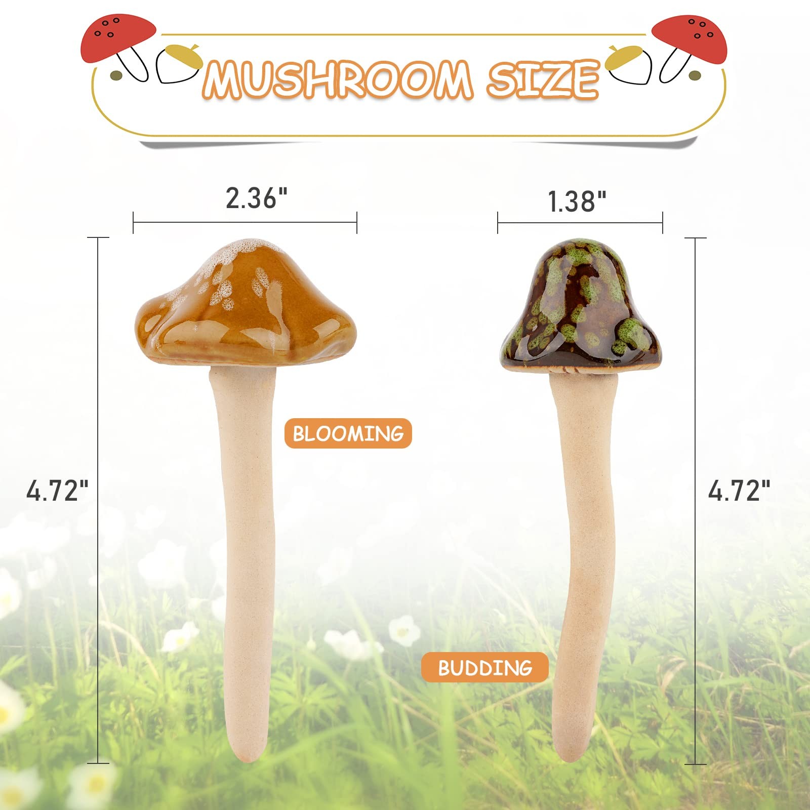 8 Pcs Ceramic Mushroom Garden Decor Pottery Ornament Fairy Garden Figurines