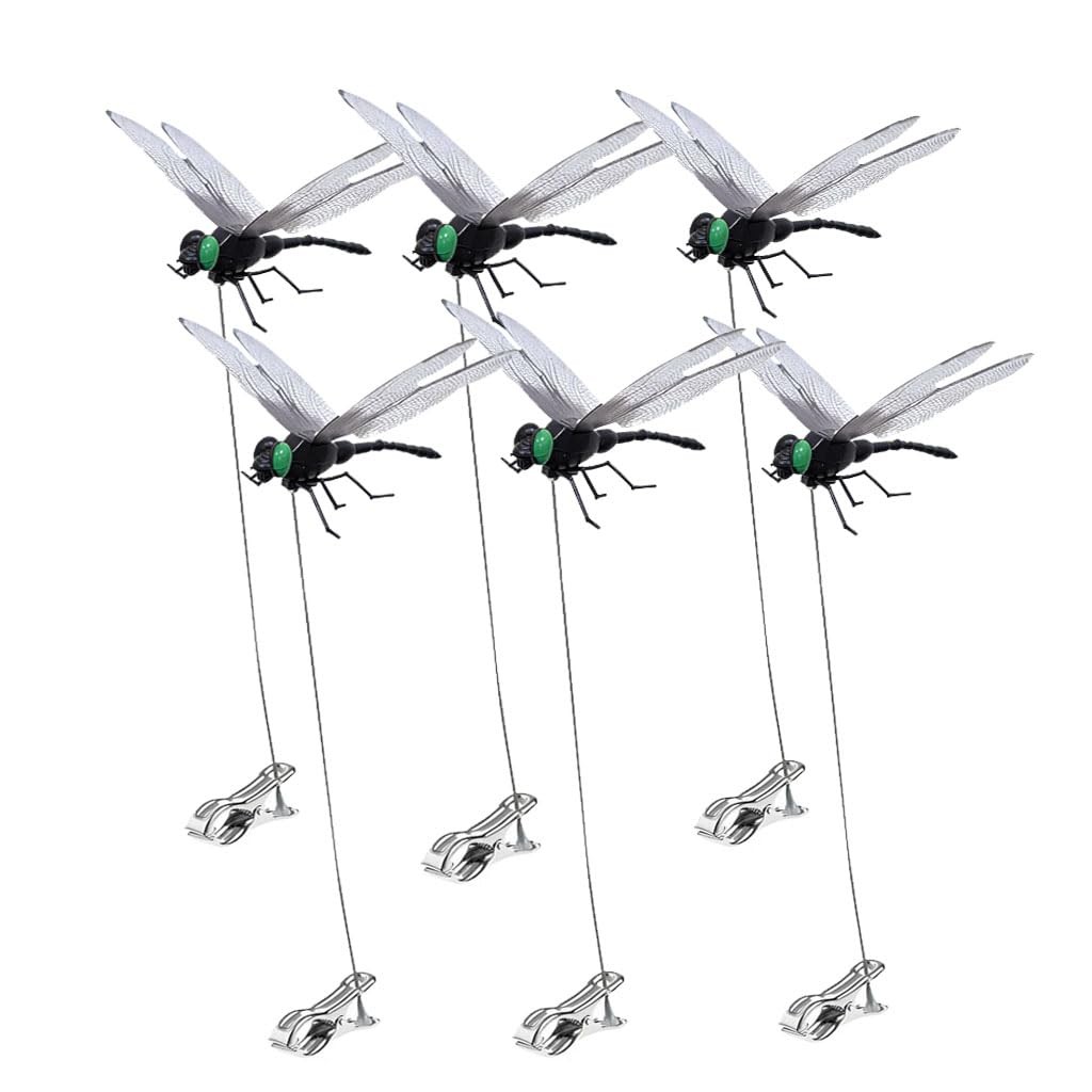 6 Pack Dragonfly Clip,3D Dragonfly Garden Stakes Decor,Fly Deterrent,Dragonfly H