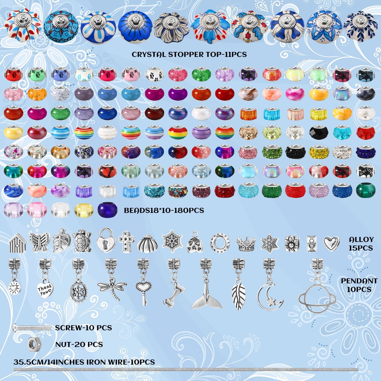 255 Pcs 14 Inch Christmas Garden Stakes Decorative Blue and White Porcelain C…