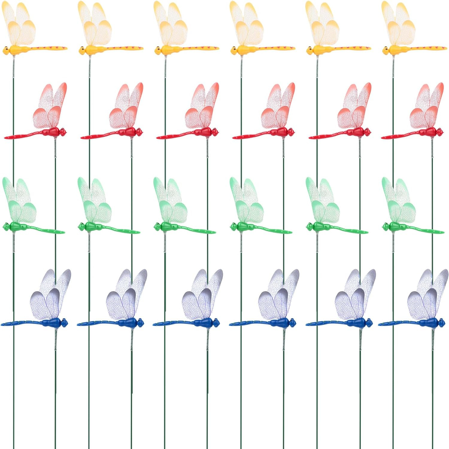24PCS Dragonfly Garden Stakes, Plastic Garden Decorations 4 Colors Dragonfly Orn