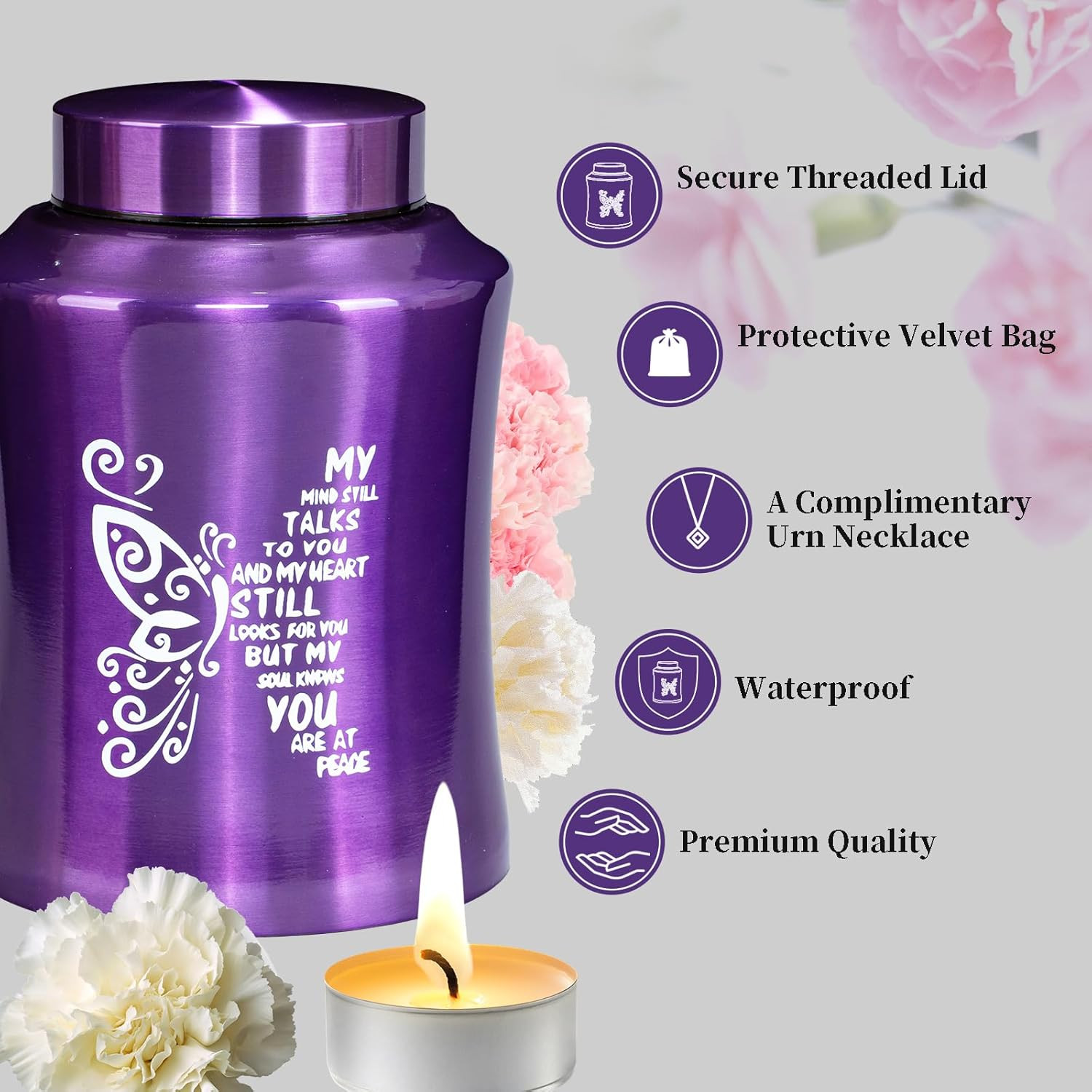 Urns for Human Ashes, Purple Butterfly Urn for Women & Men, Weight Capacity 220