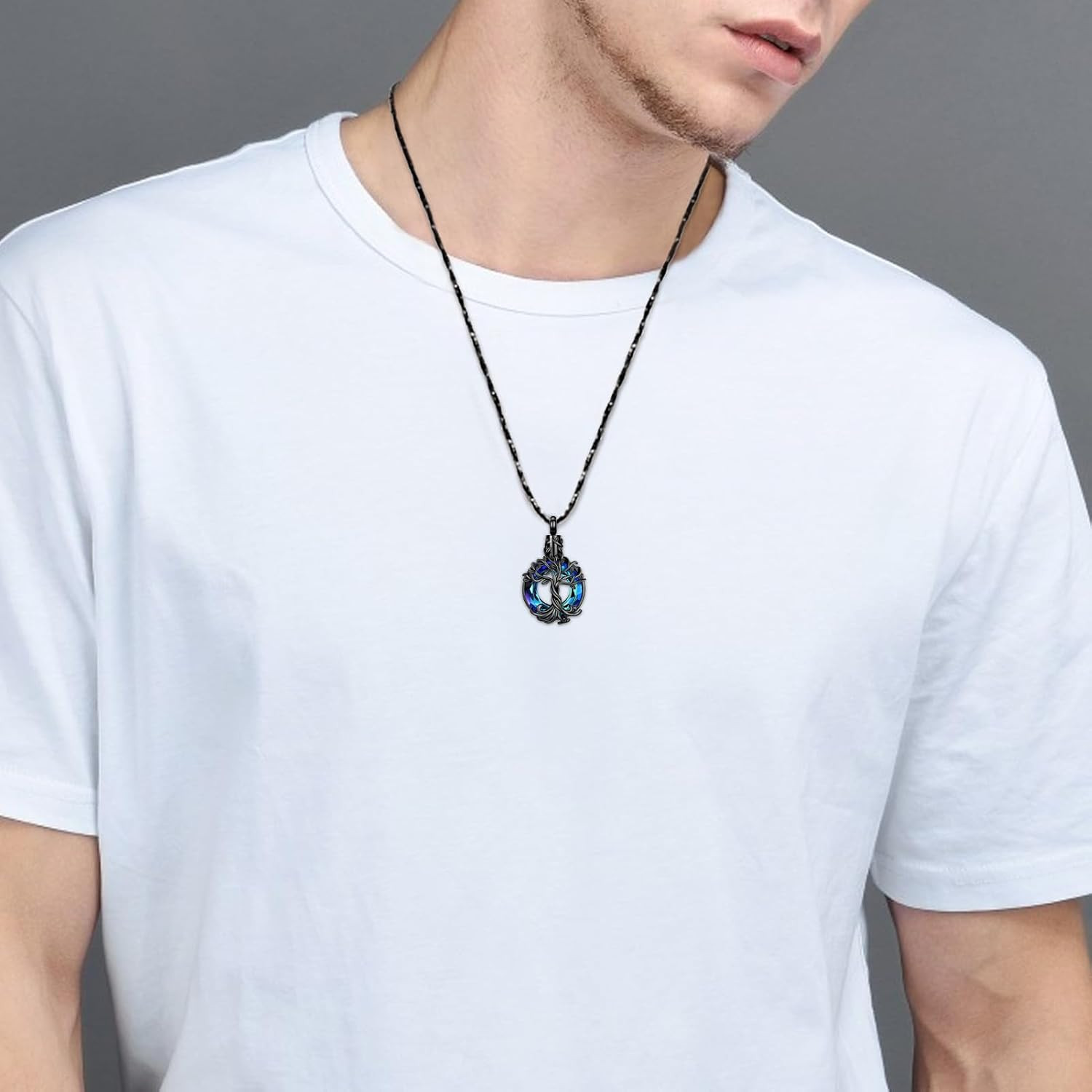 Tree of Life Urn Necklace for Men Women Cremation Jewelry with Circle Crystal Me