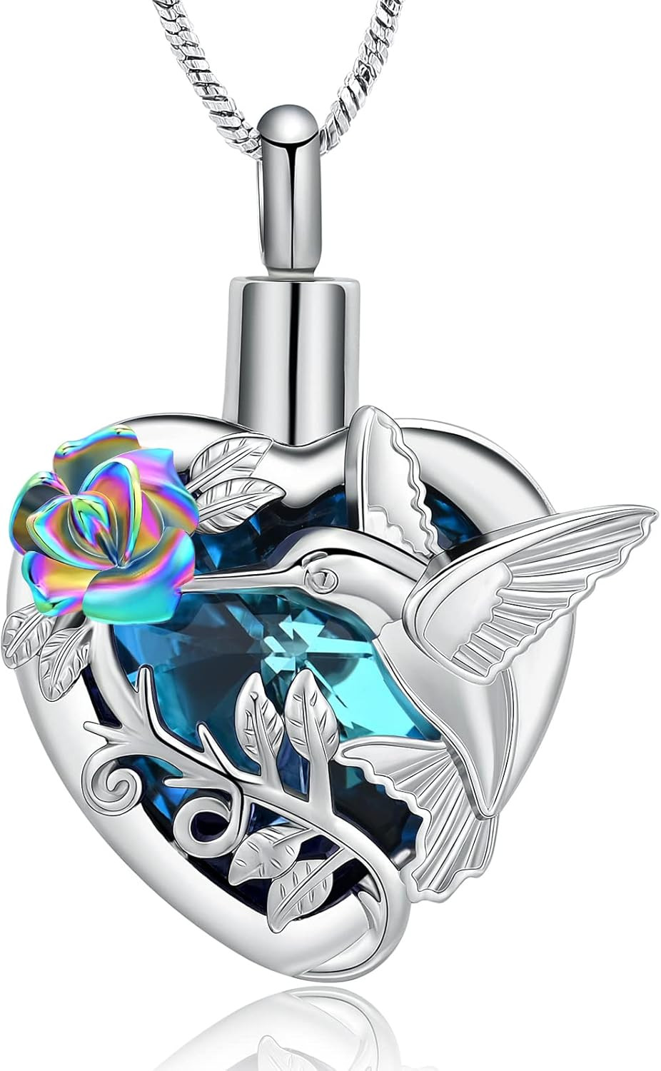 Hummingbird Cremation Jewelry Crystal Heart Urn Ashes Necklace for Women Men Mem