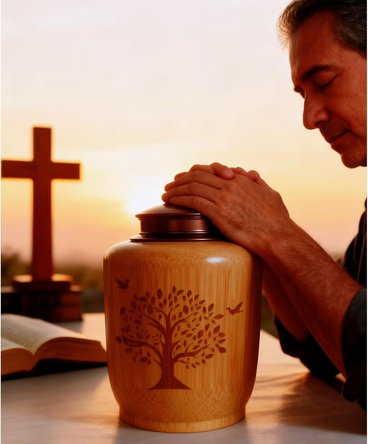 Bamboo Cremation Urns for Human Ashes Adult Male Female, Tree of Life Decorative