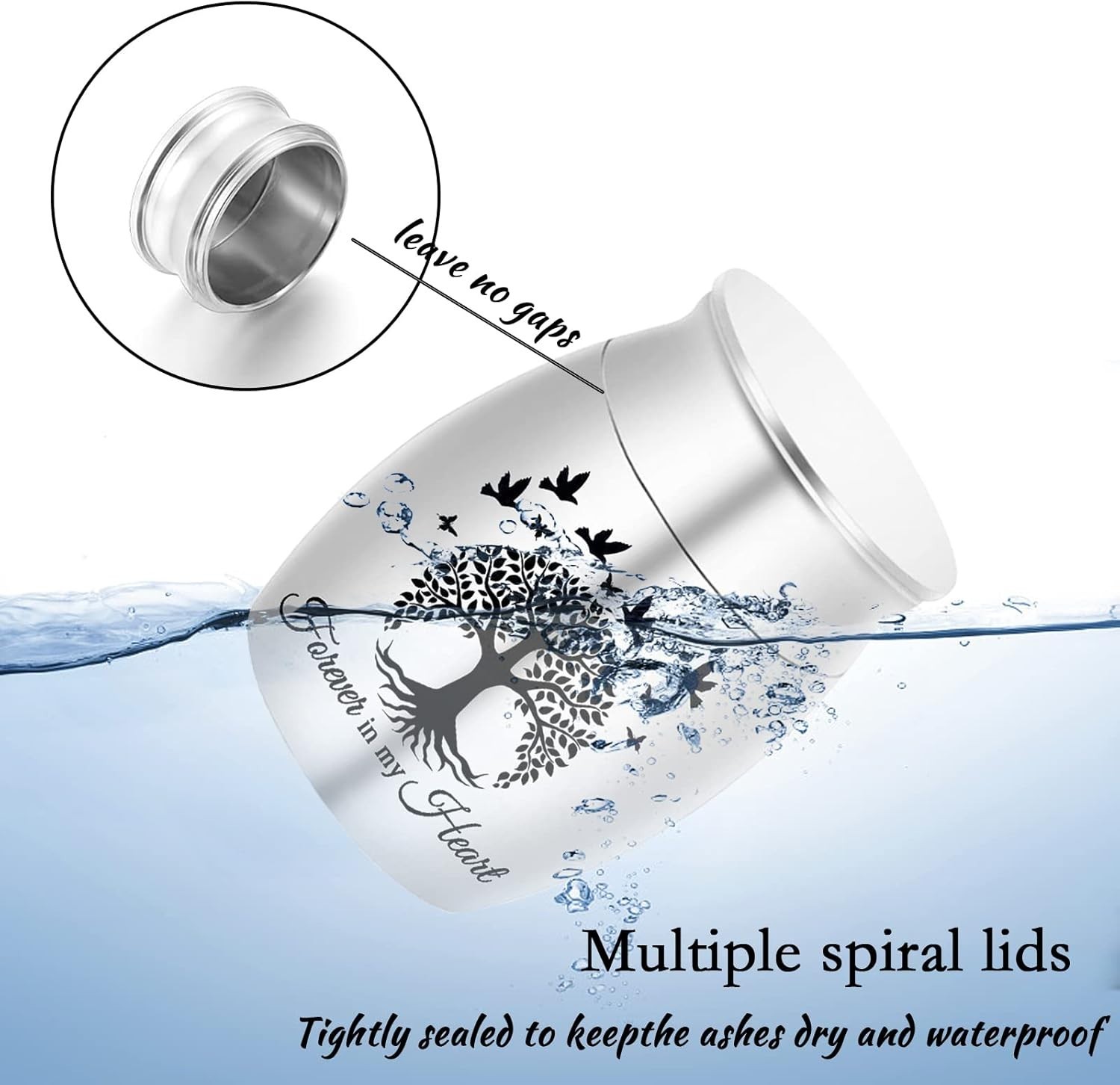 Forever in My Heart – 7 Mini Stainless Steel Ashes Urns with Velvet Bags
