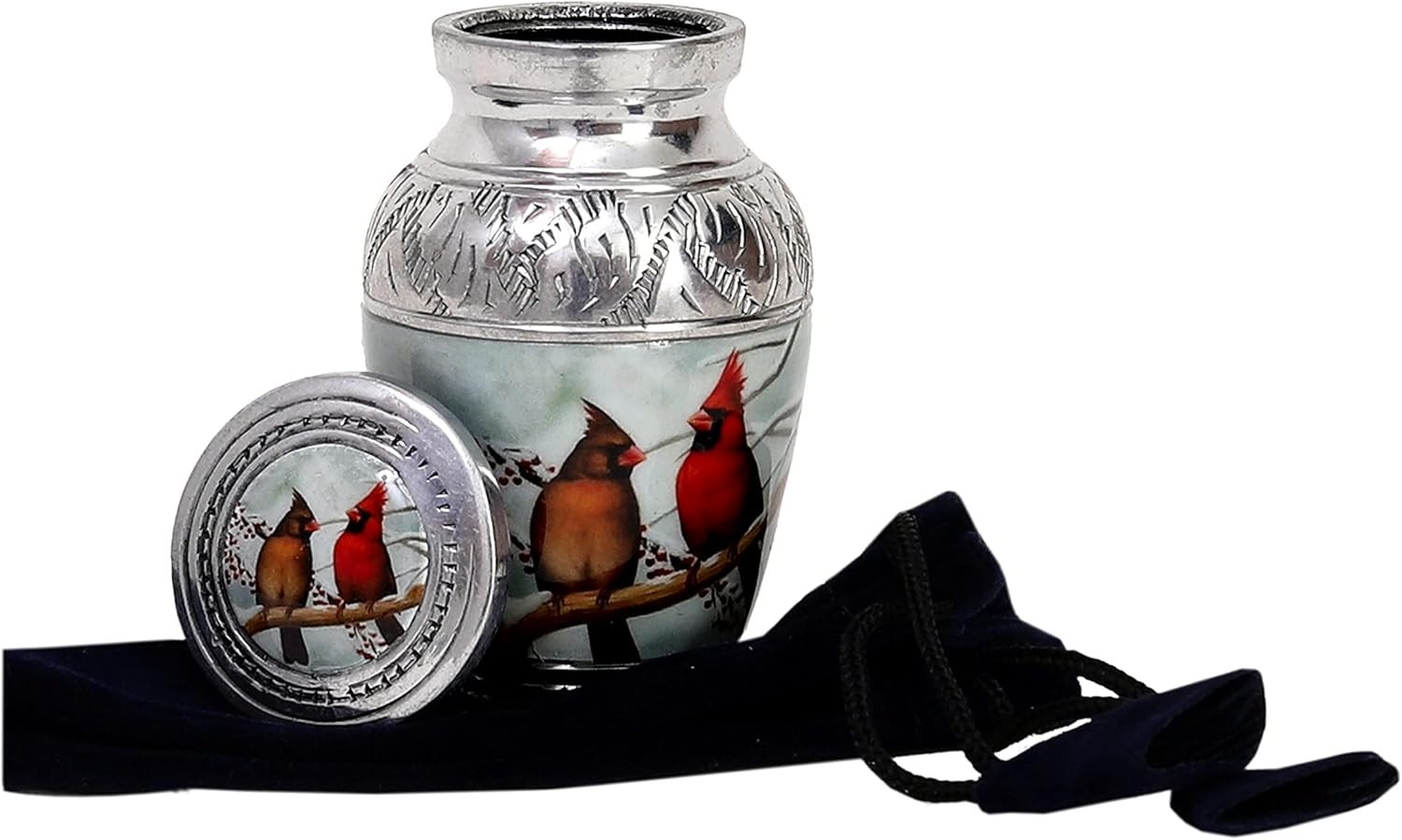Cardinal Couple Bird Keepsake Urn – Engraved Mini Memorial Urn for Human Ashes w
