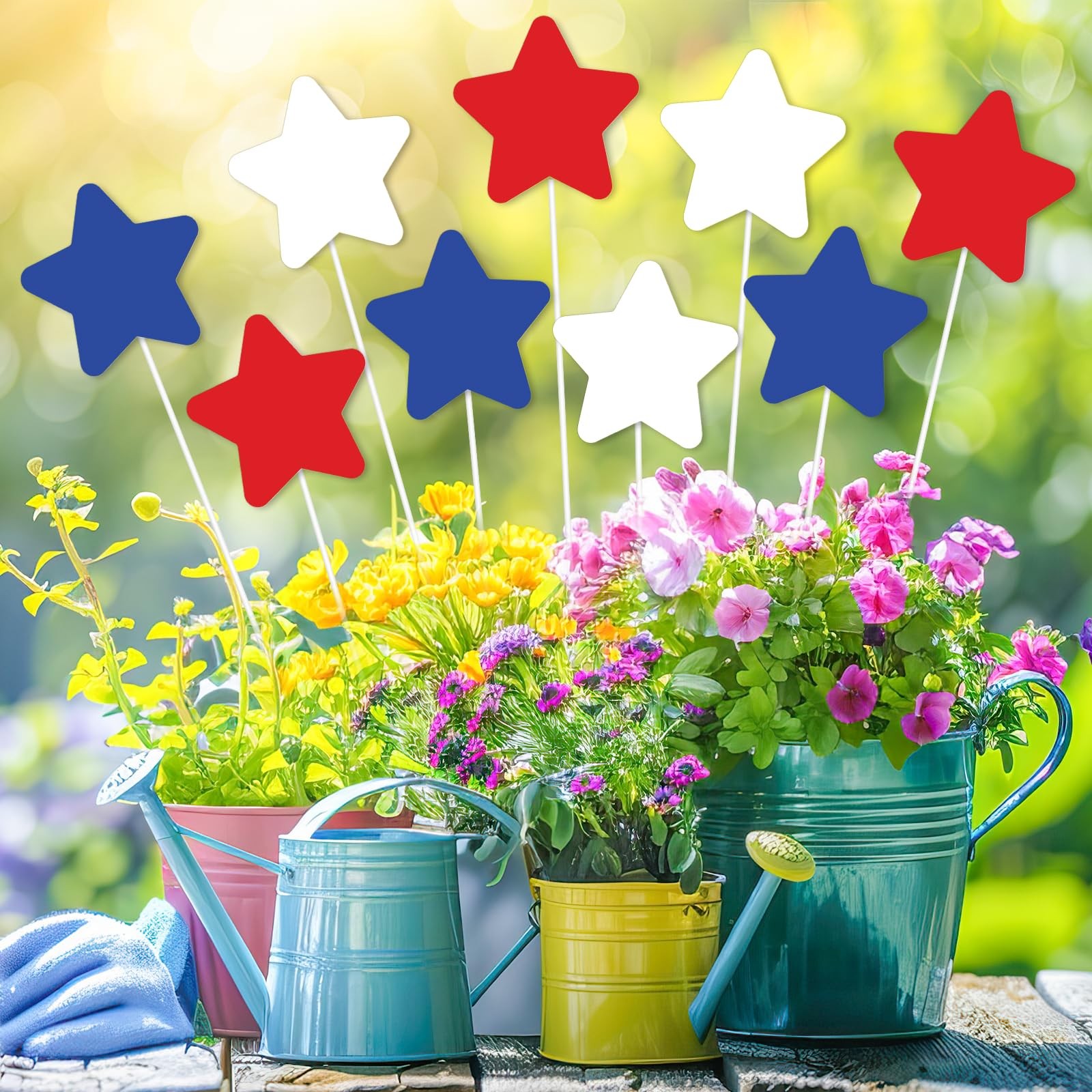9Pcs 11″ 4th of July Outdoor Decor Patriotic Metal Yard Sign Star Decorative …