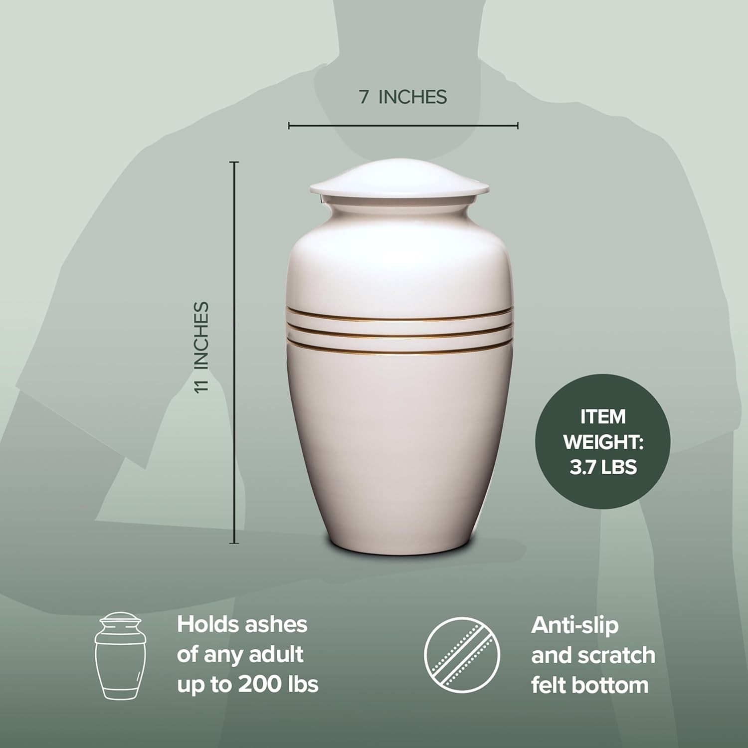 Adult Male & Female Cremation Vase for Human Ashes, Secure Large Urn for Ashes