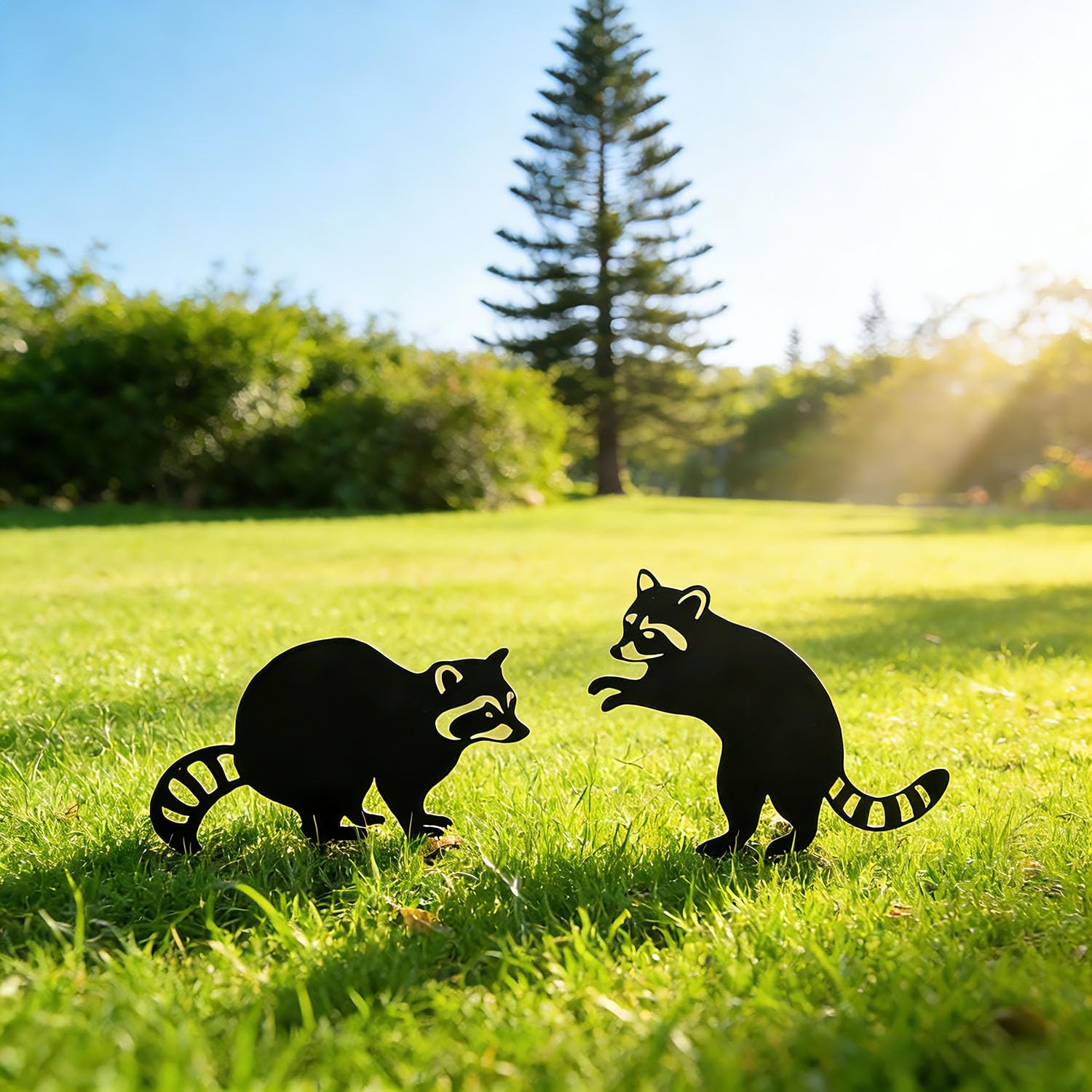 Raccoon Garden Stakes – Metal Yard Art for Outdoor Decor, Unique Nature Gift
