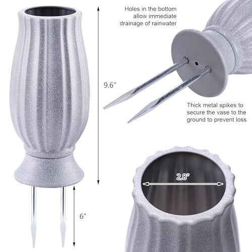 Cemetery Vase for Grave Decorations with Metal Spike Headstones Grey Granite