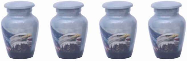Patriotic Hearts Eagle Set of 4 Keepsake Urn for Human Ashes With Velvet Box Set