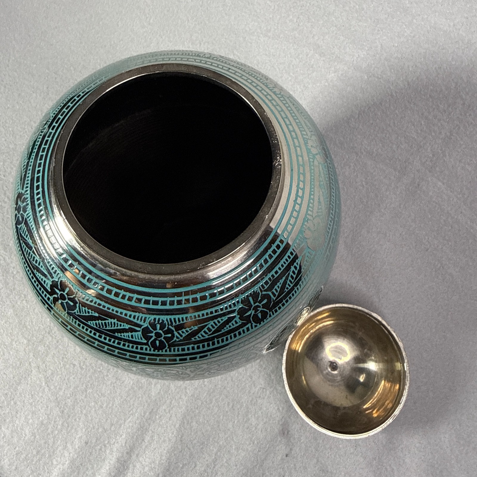 Cremation Urns For Human Ashes Adult Teal Engraved Dove Bird Brass Handcraft