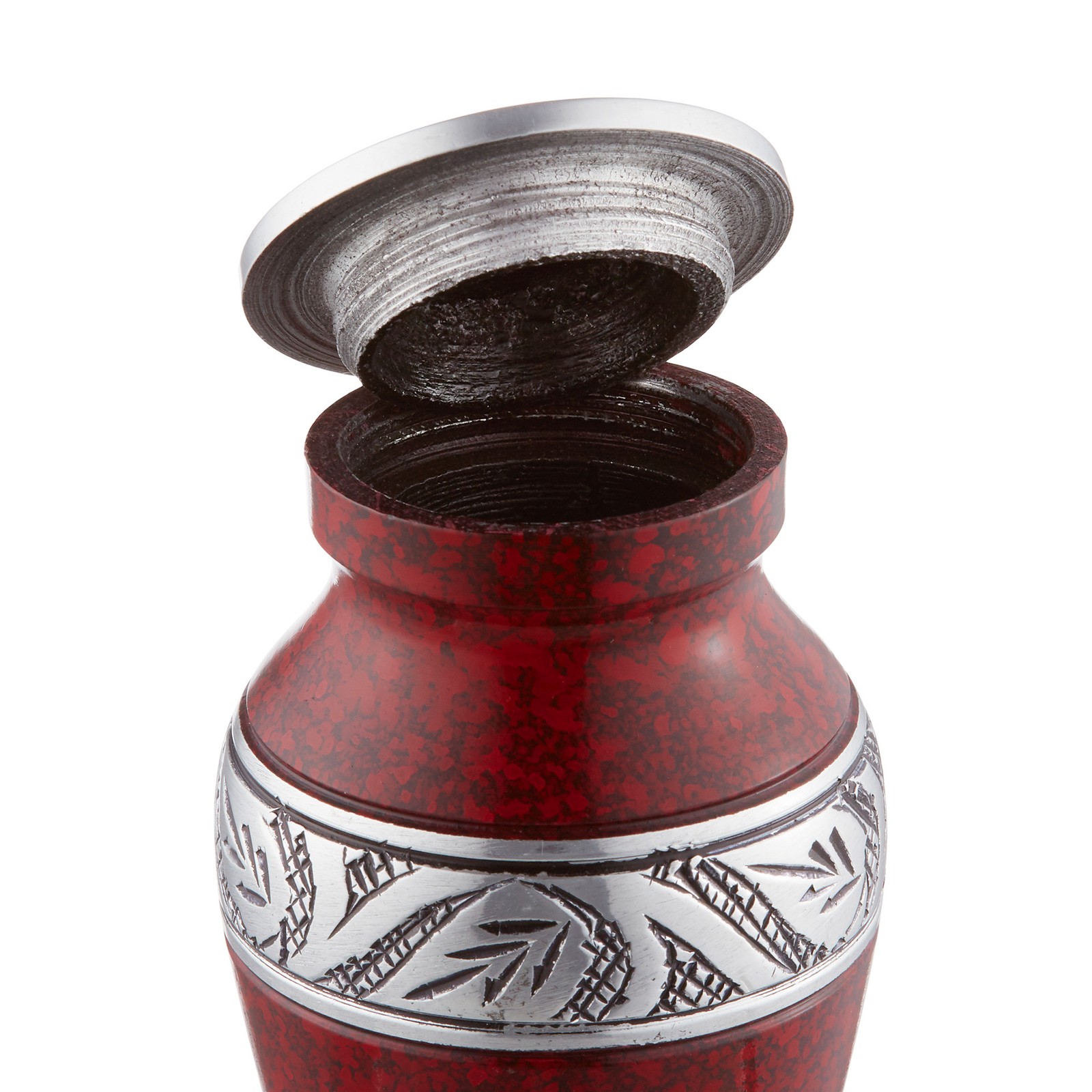 Set of 4 Cremation Urns for Human Ashes, Silver Red Keepsake with Velvet Case
