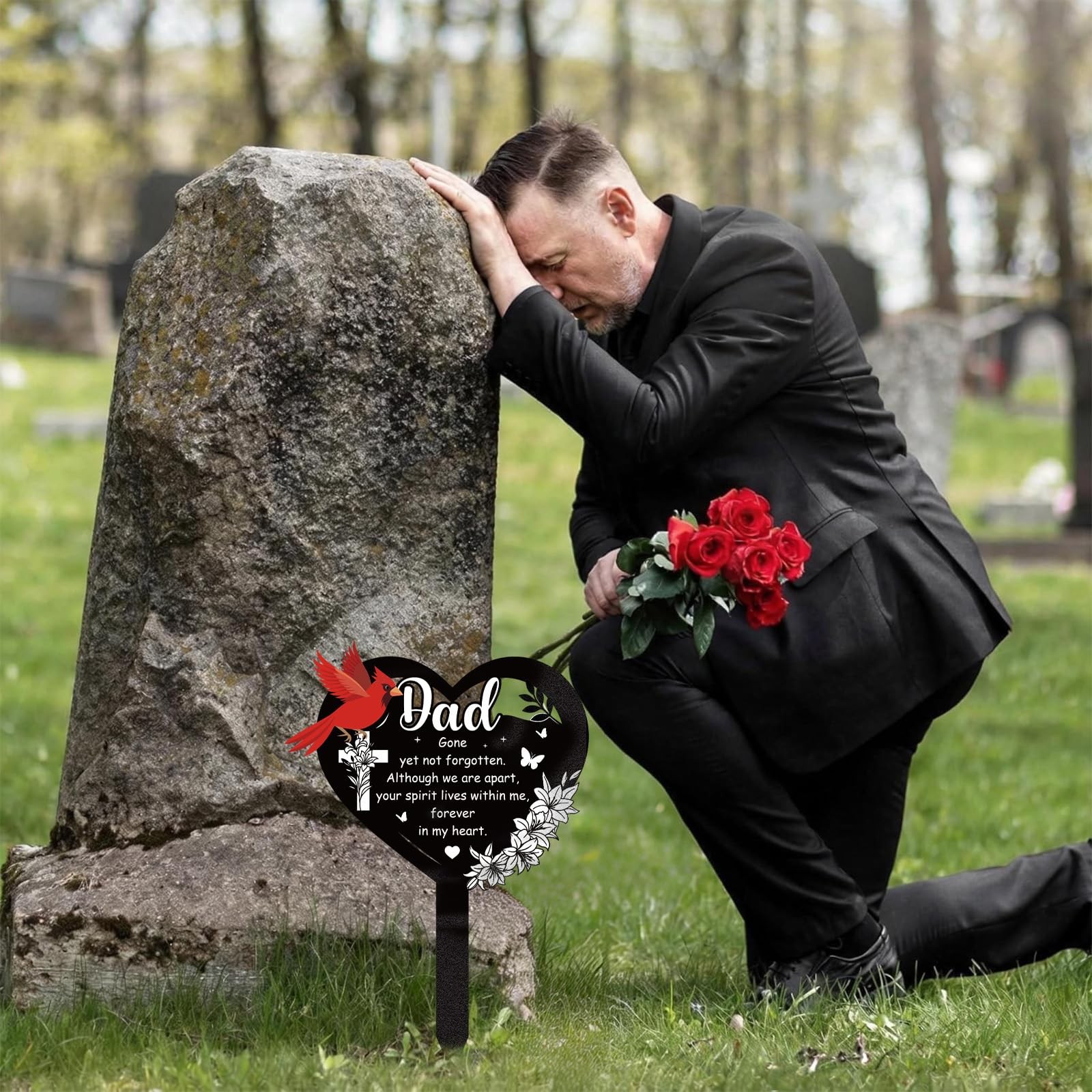 Cemetery Decorations – Metal Cardinal Grave Stakes, Waterproof Remembrance